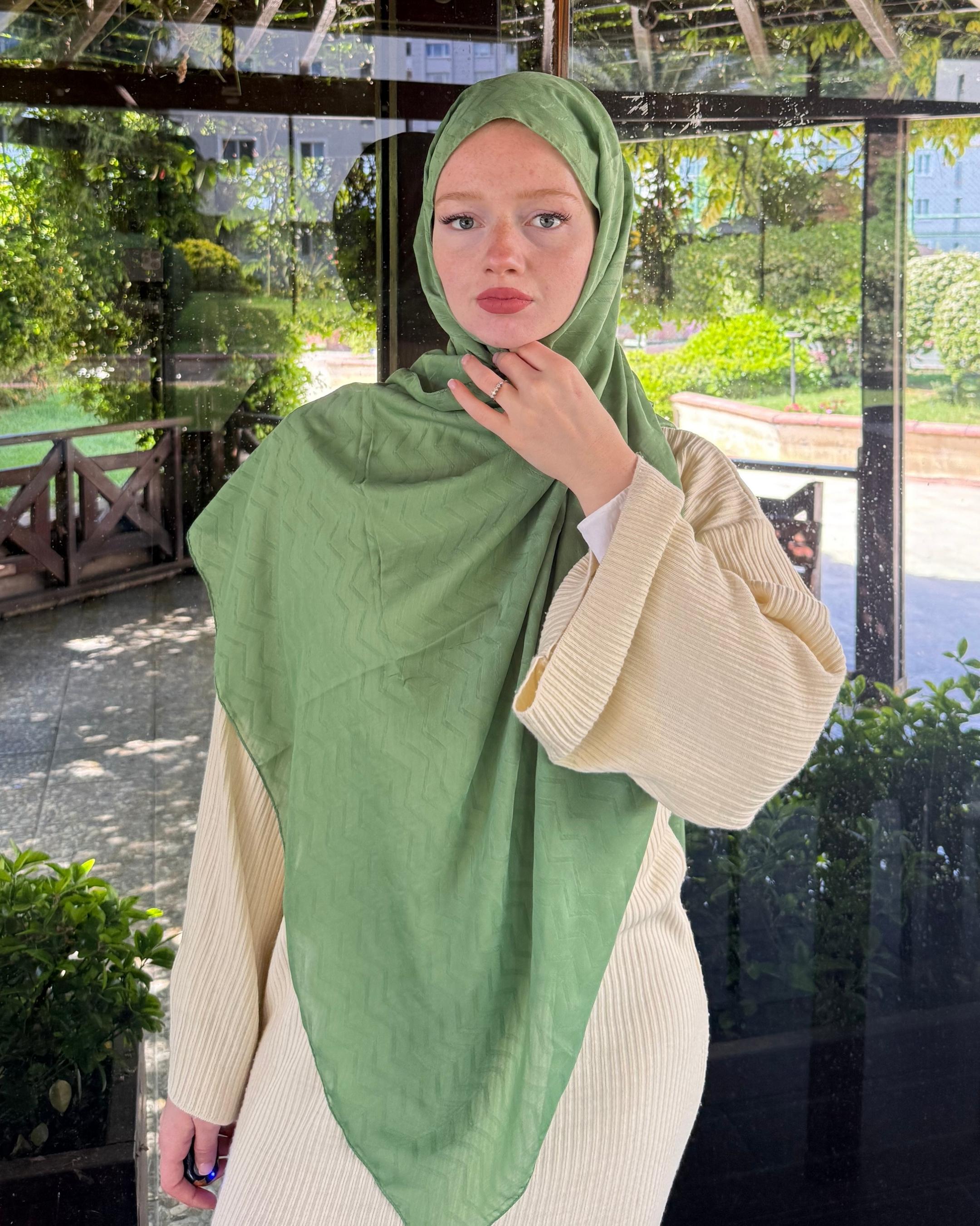 Su Yeşili Zikzak Bambu Jakar Şal