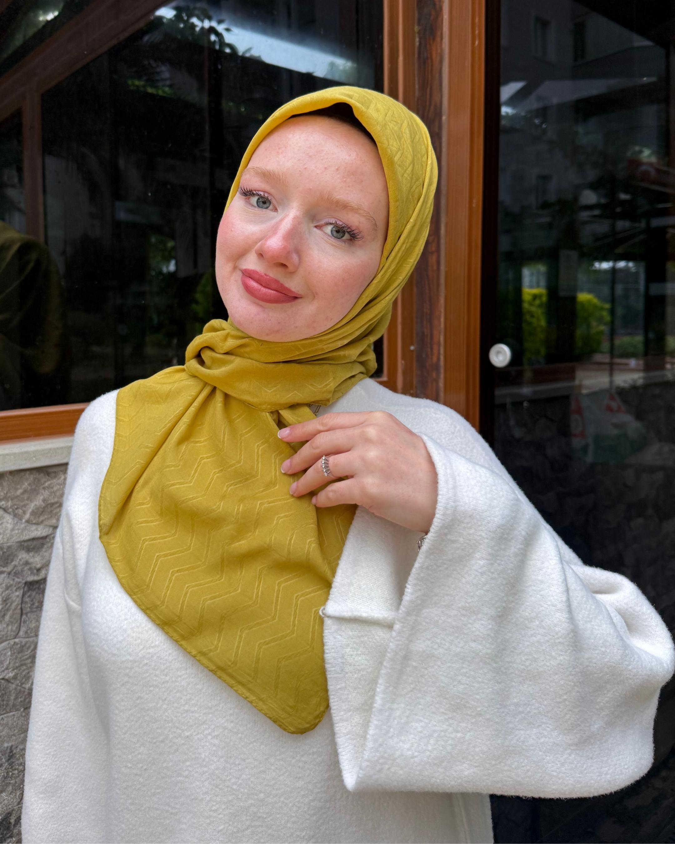 Olive Zikzak Bambu Jakar Eşarp