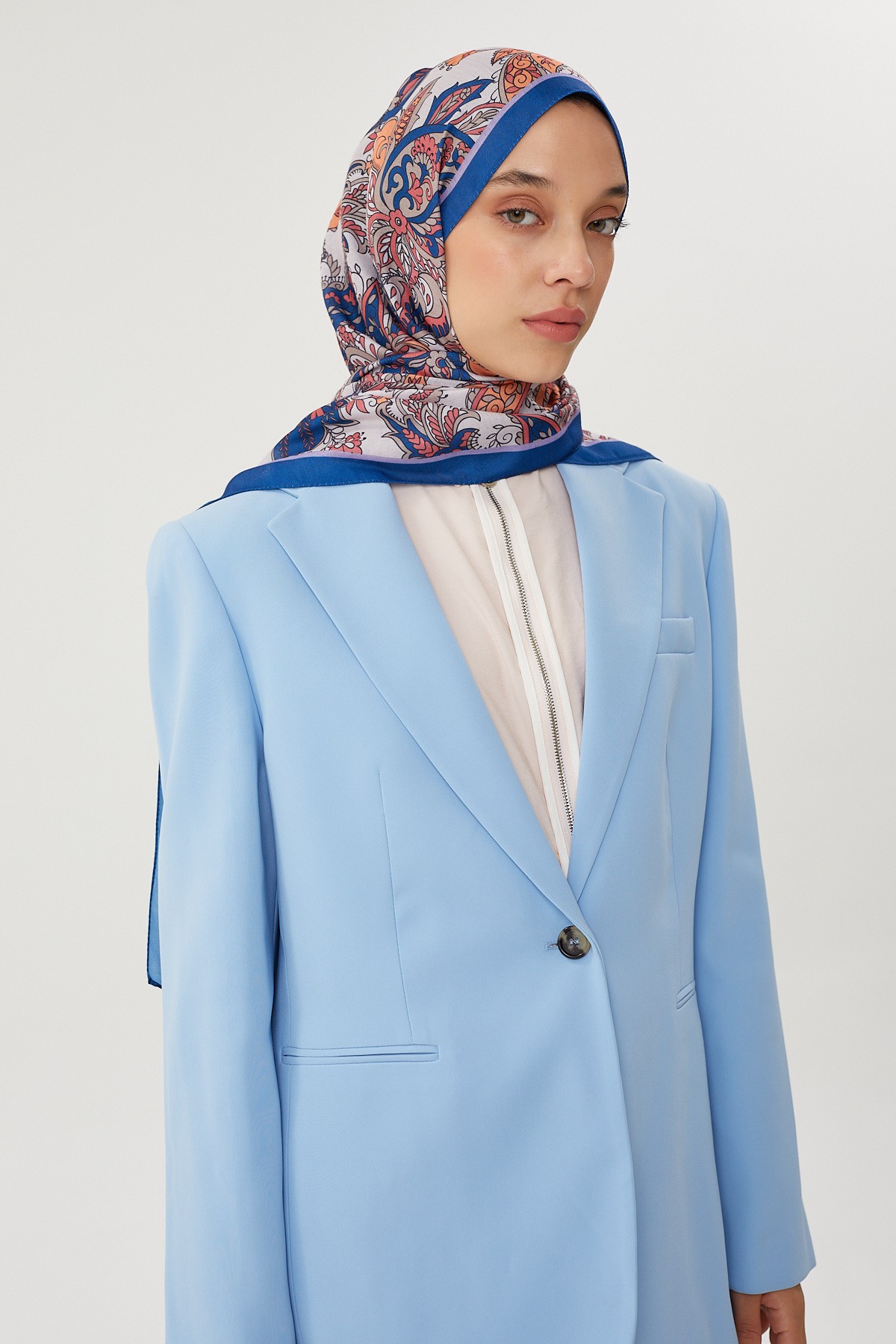 Lacivert & Vizon Retro Desen Şal	