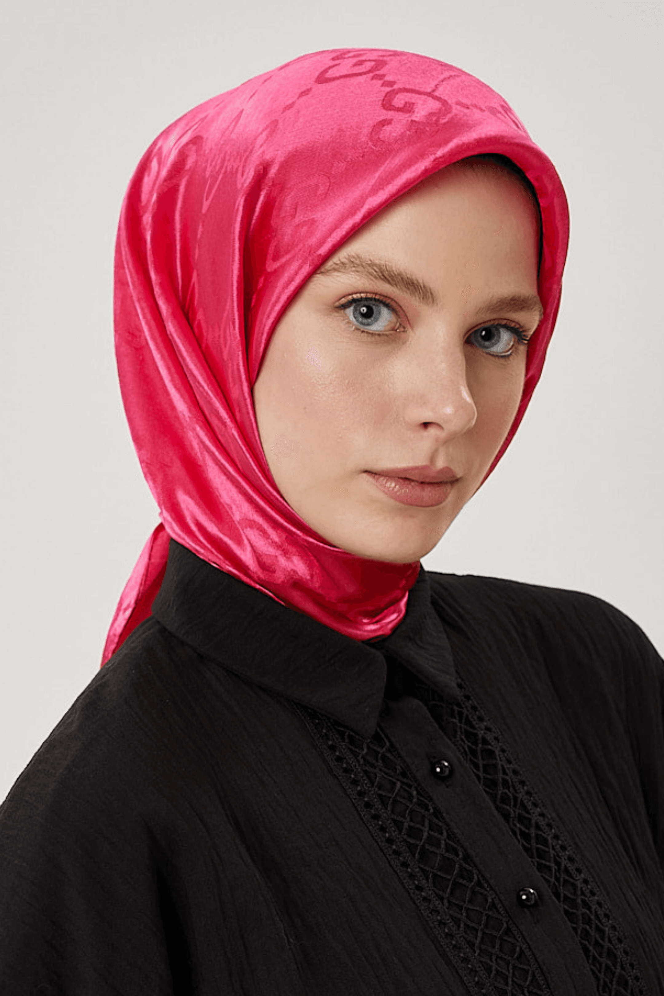 Fuşya G Desen Parlak Jakar Eşarp