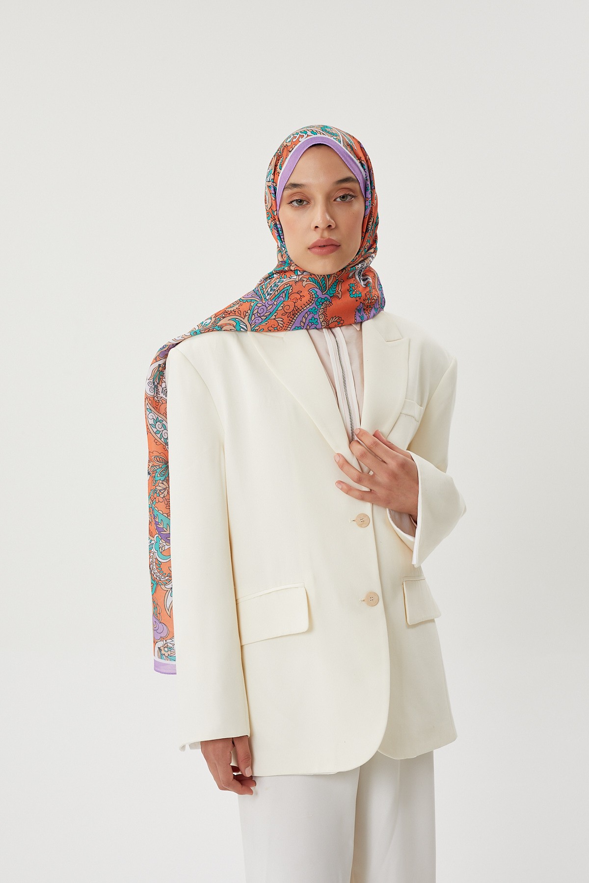 Lila & Turuncu Retro Desen Şal	