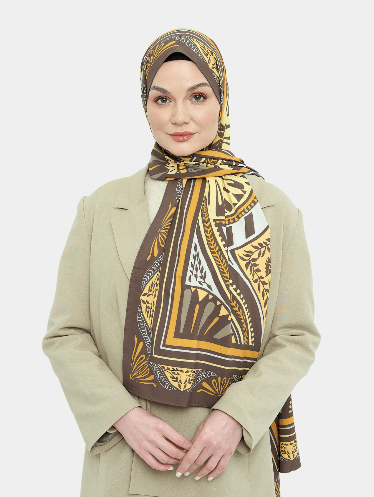 Mocha & Gold Zümra Desen Pamuk Vual Şal	
