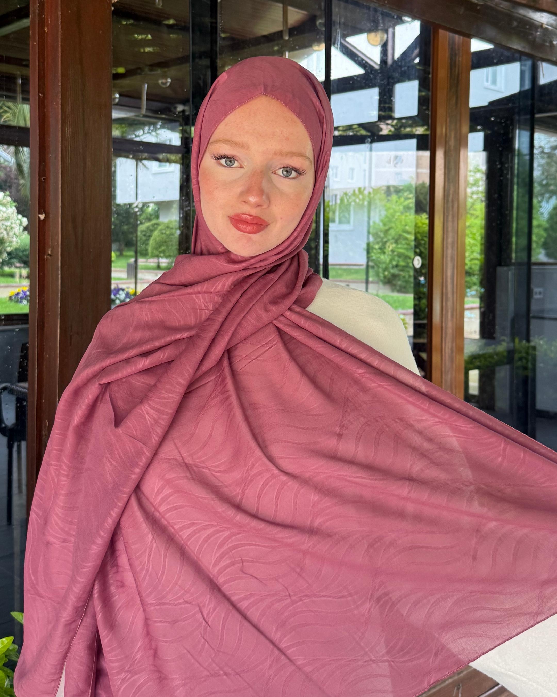 Gül Kurusu Su Yolu Bambu Jakar Şal	
