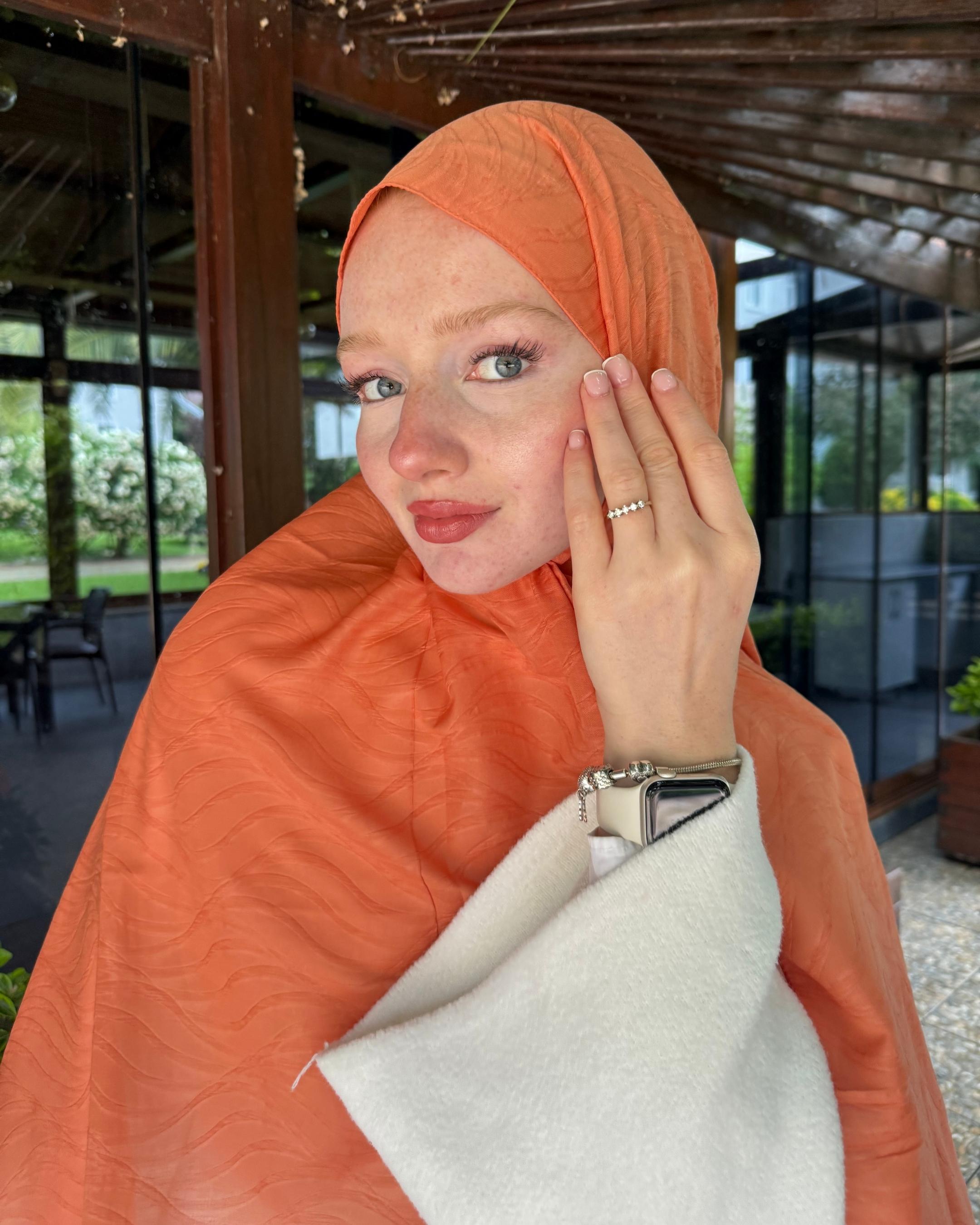 Pastel Turuncu Su Yolu Bambu Jakar Şal	