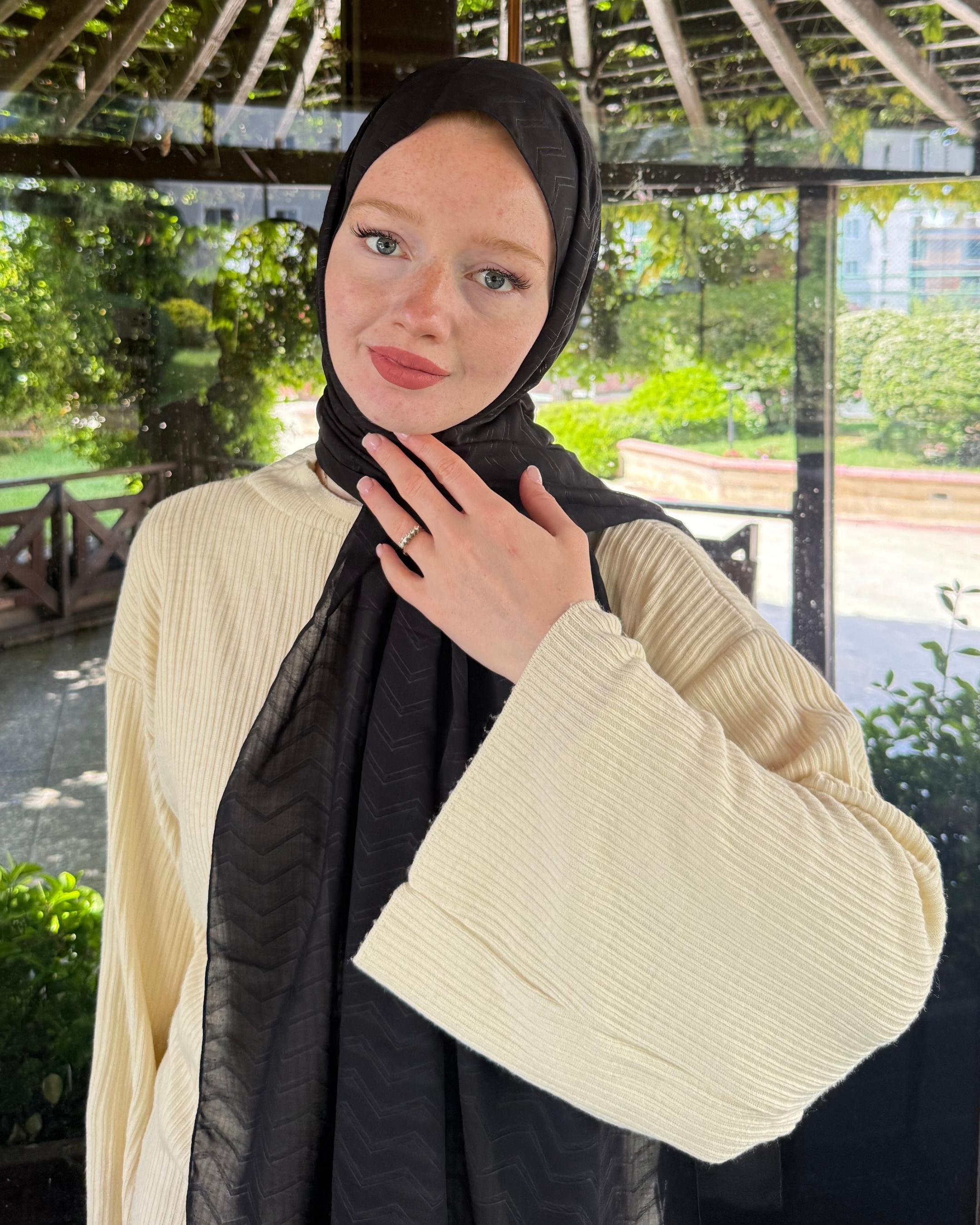 Siyah Zikzak Bambu Jakar Şal