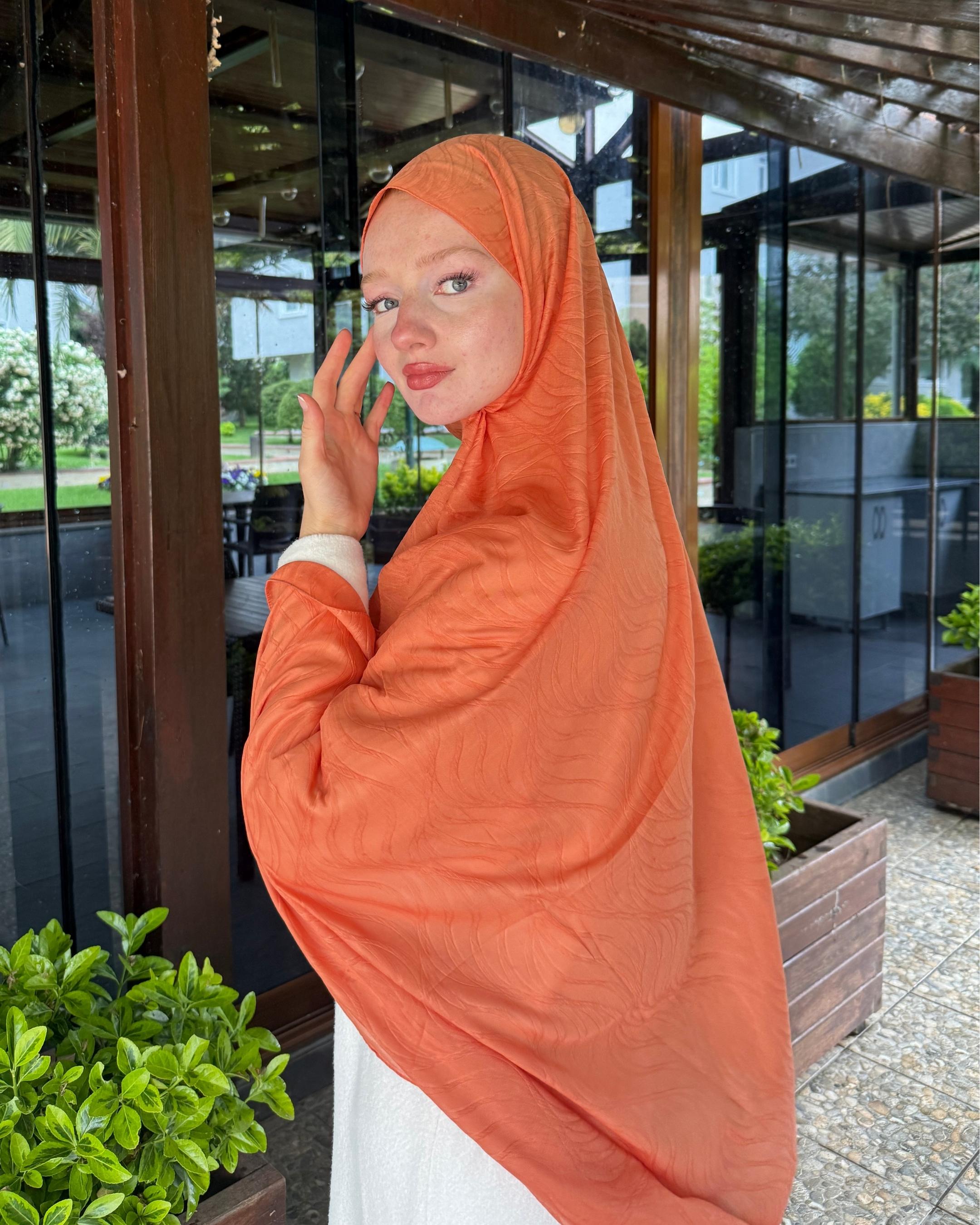 Pastel Turuncu Su Yolu Bambu Jakar Şal	