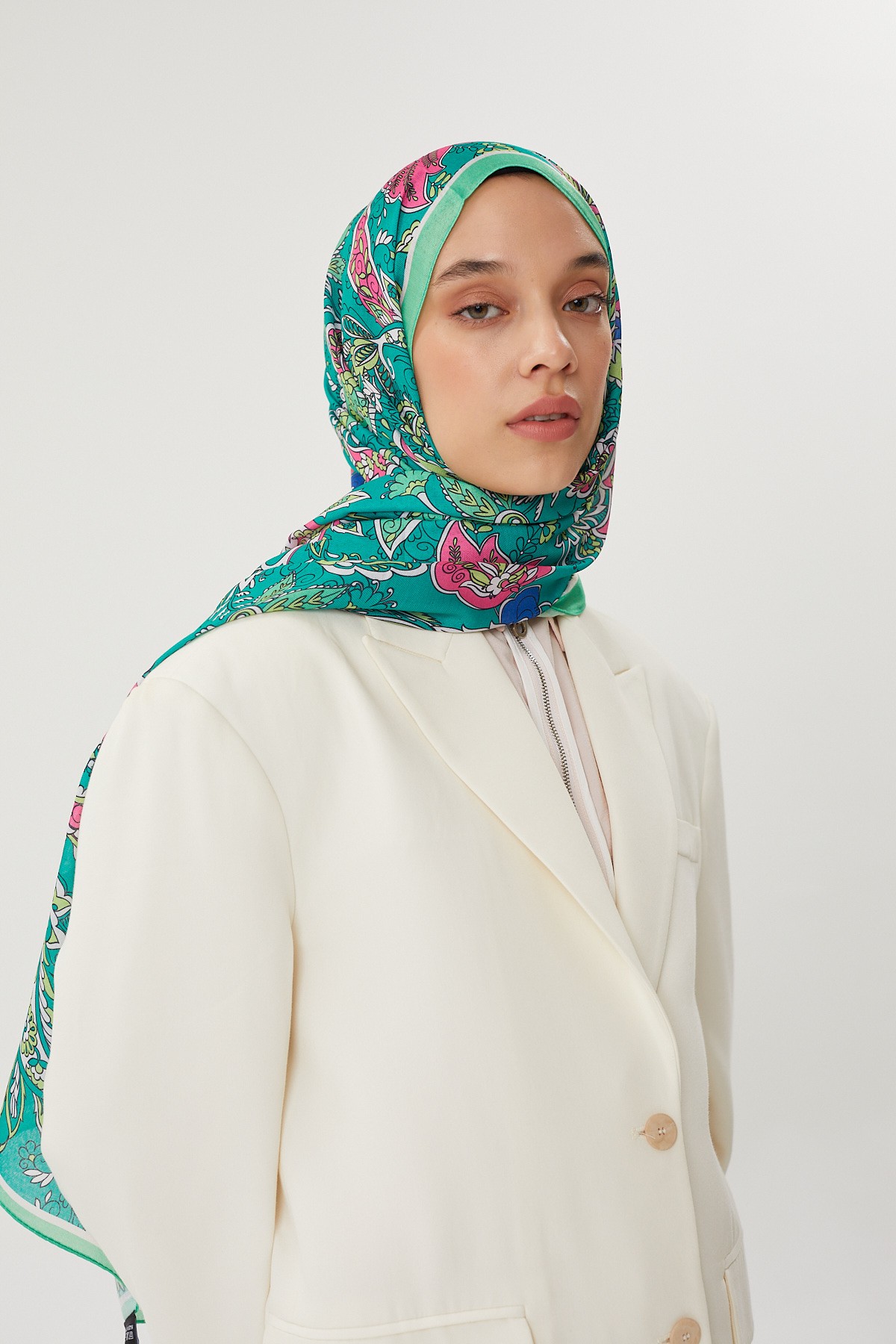 Yeşil & Benetton Retro Desen Şal	