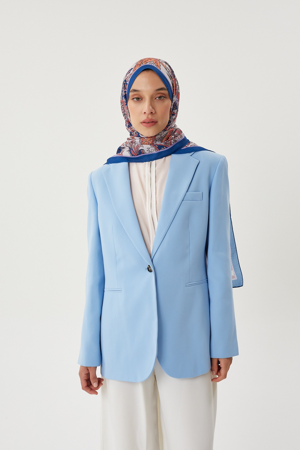 Lacivert & Vizon Retro Desen Şal	