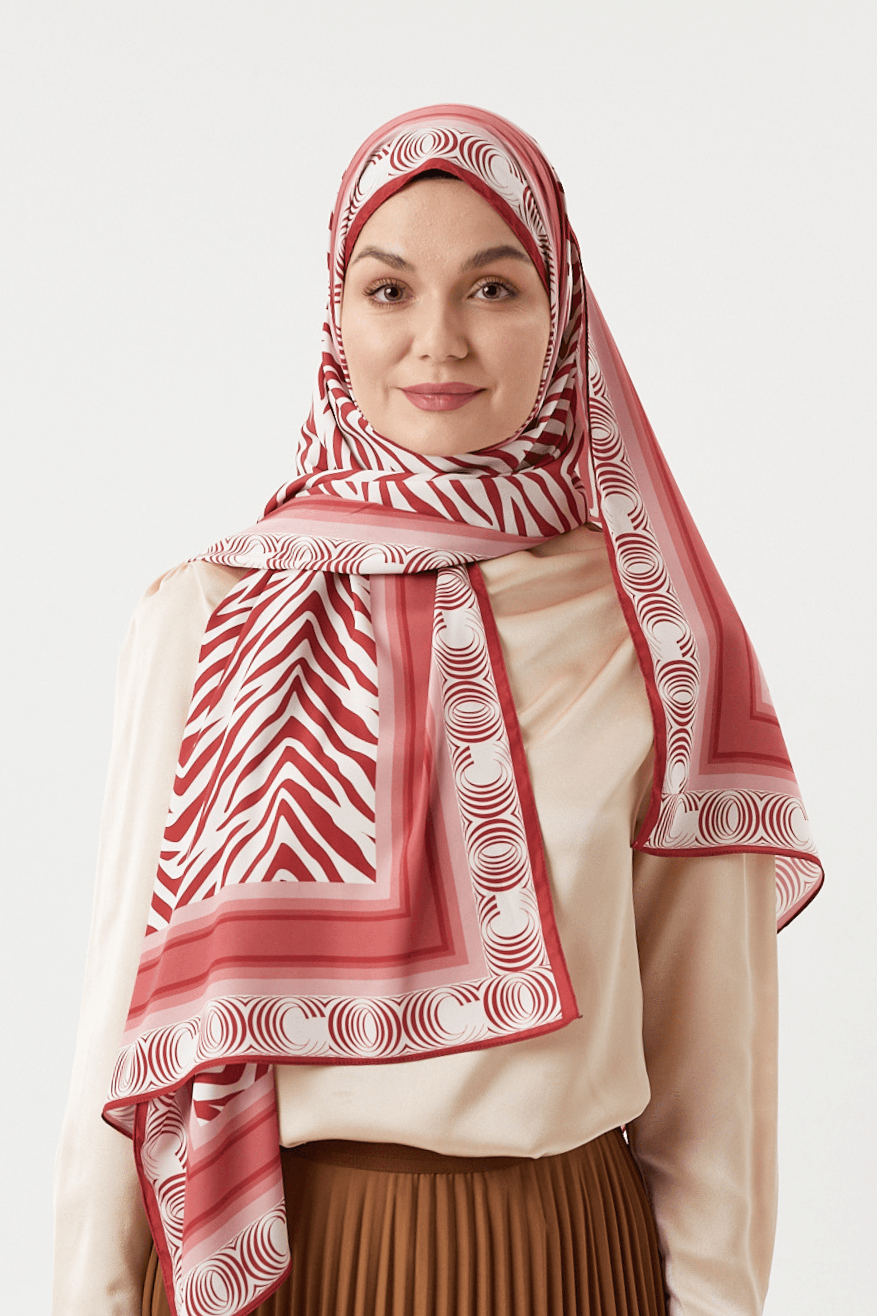 Pastel Pembe Zebra Desen İpeksi Şal	
