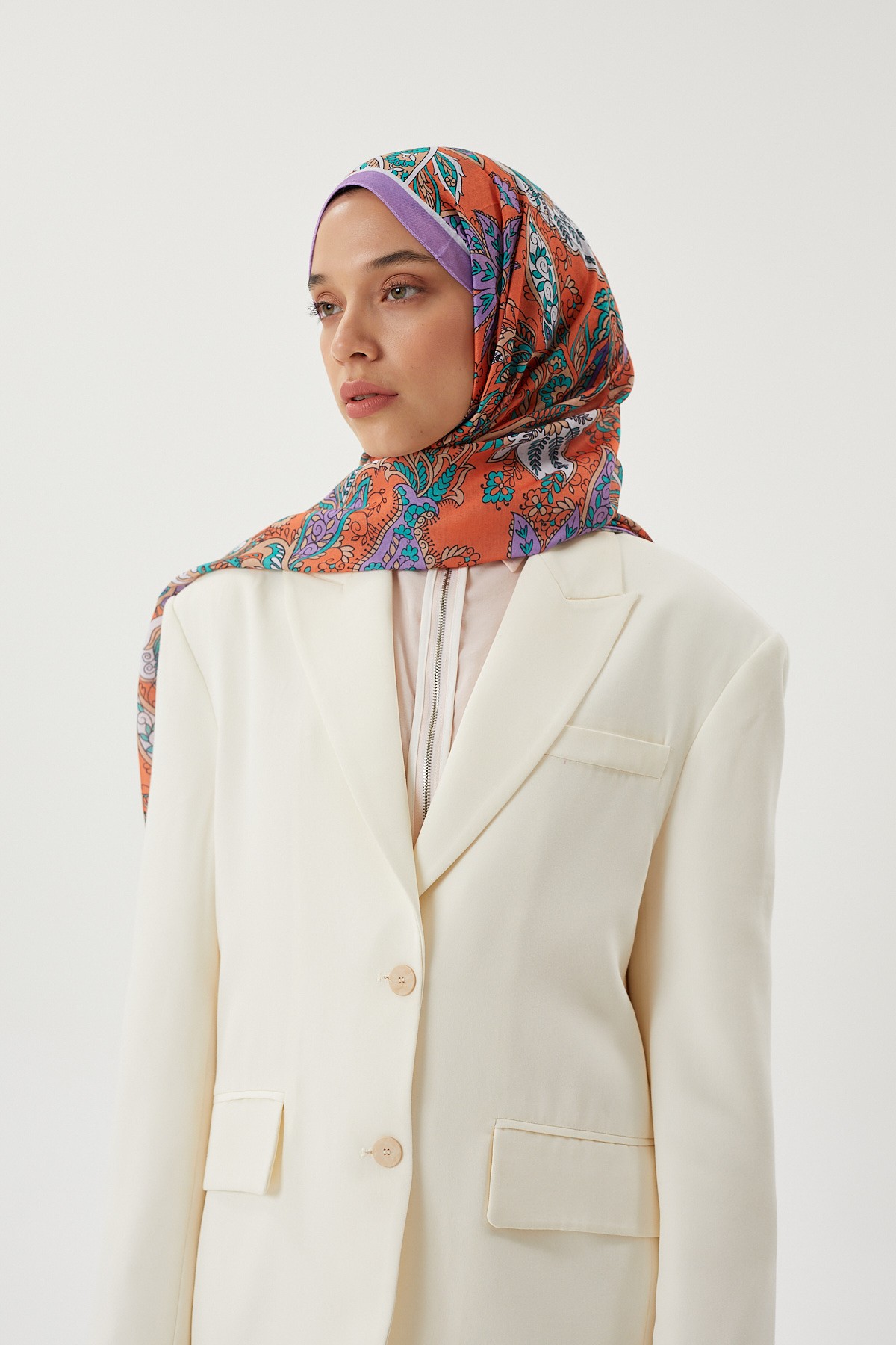 Lila & Turuncu Retro Desen Şal	