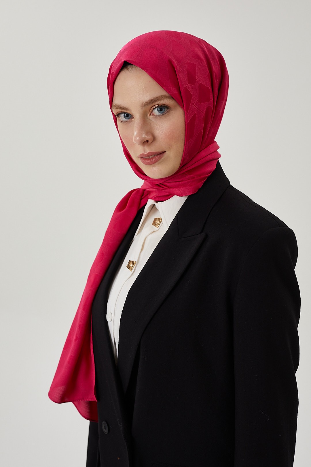 Fuşya Taş Desen İpeksi Jakar Şal	