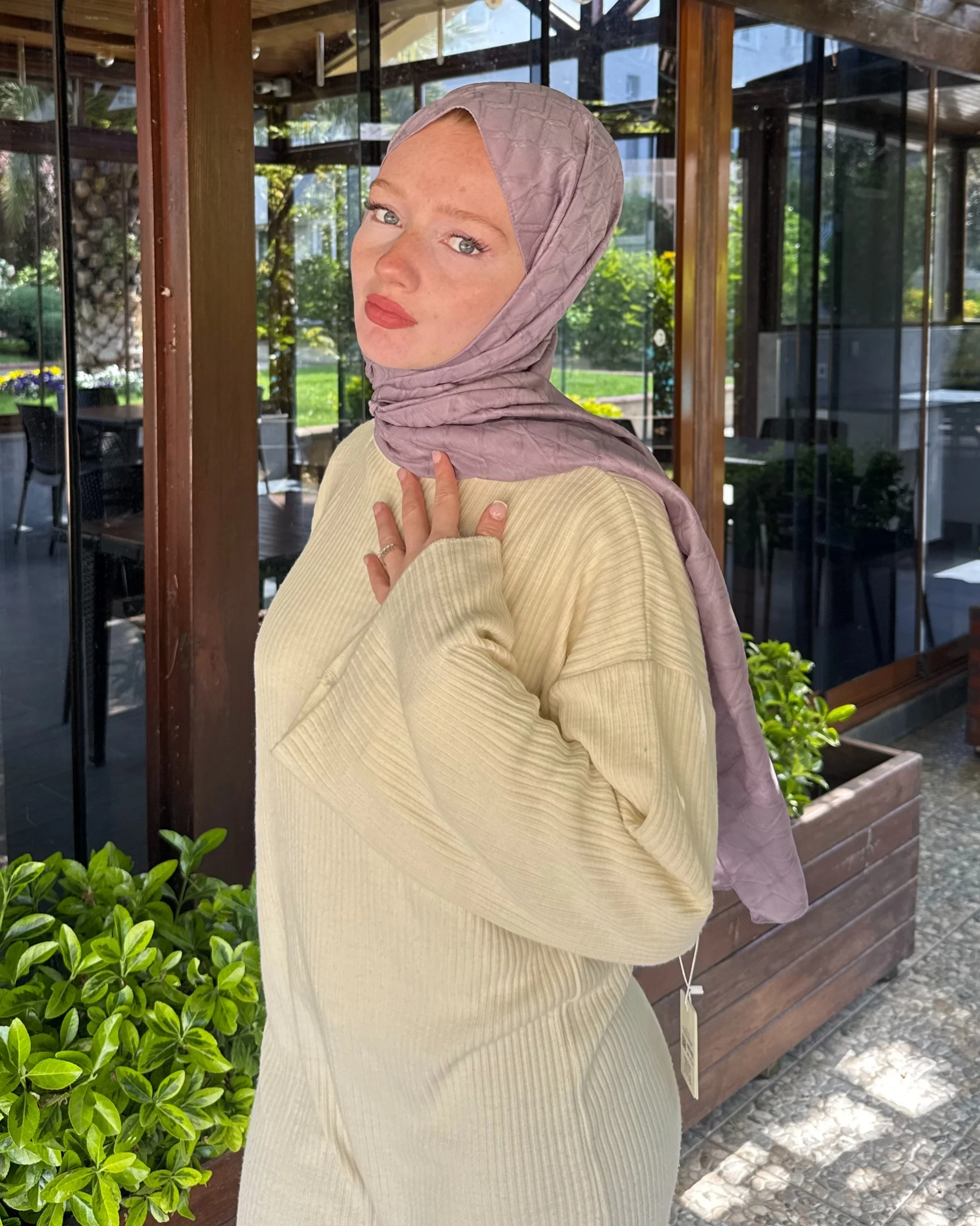 Lavanta Gri Baklava Bambu Jakar Şal