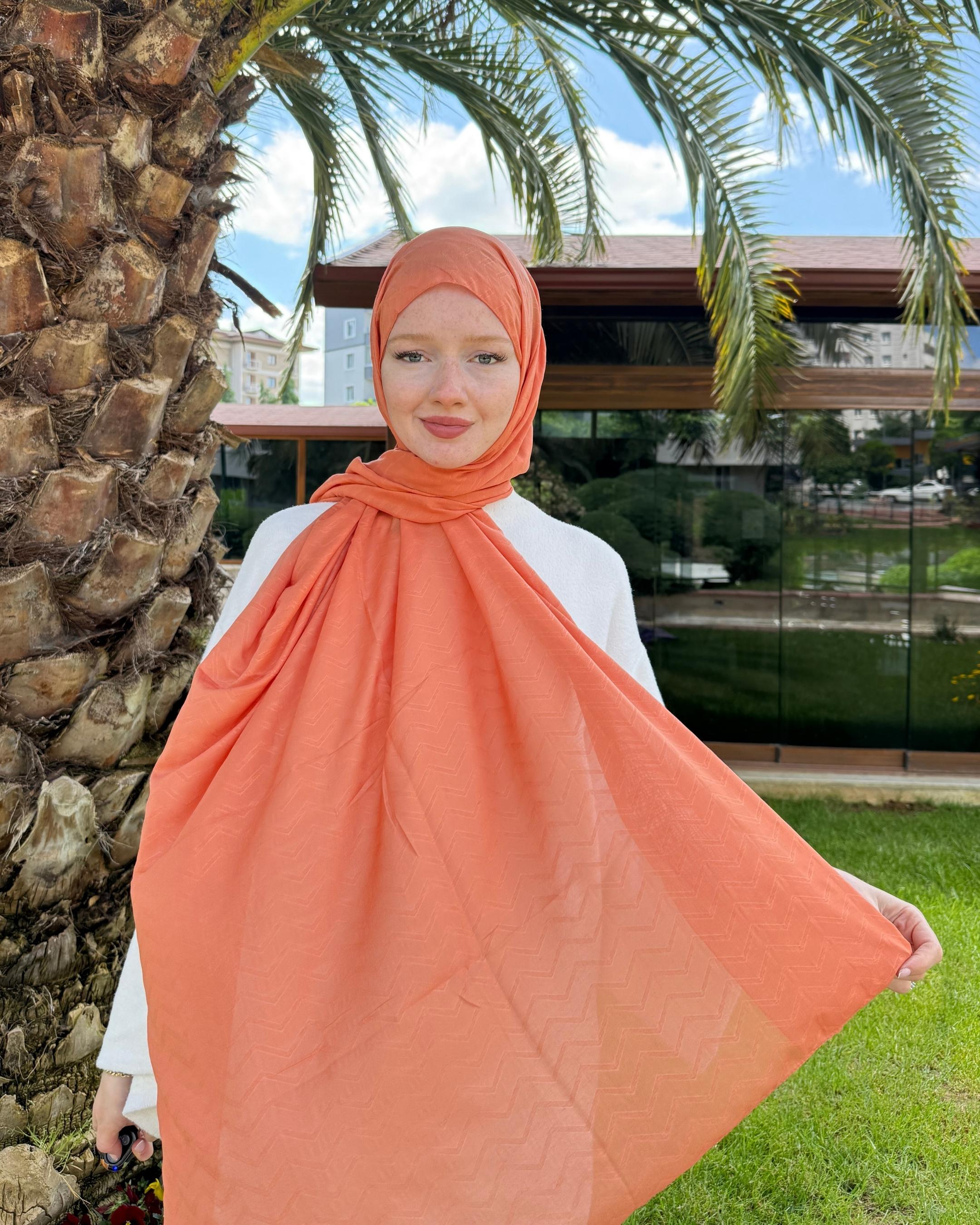 Pastel Turuncu Zikzak Bambu Jakar Şal