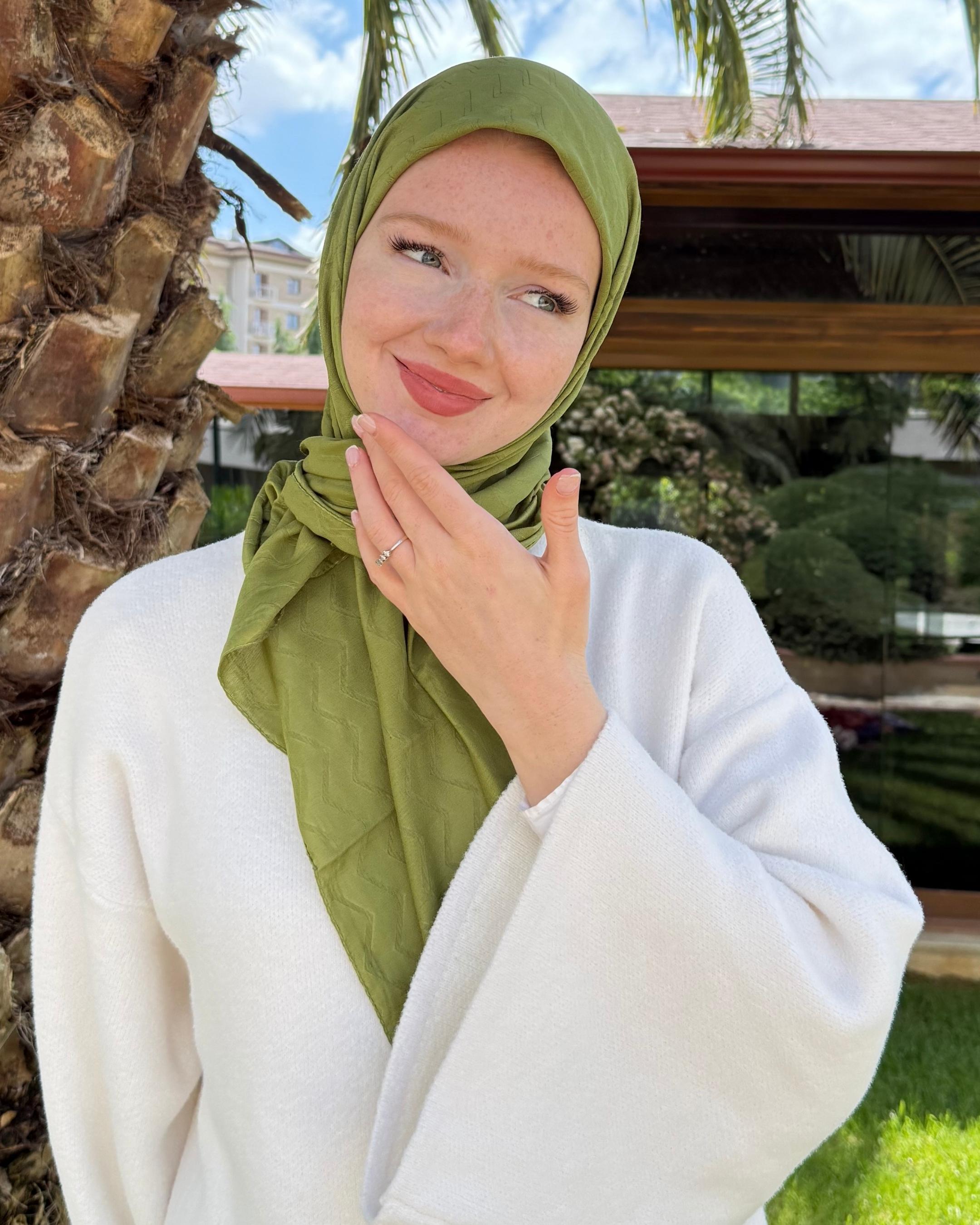 Haki Zikzak Bambu Jakar Eşarp