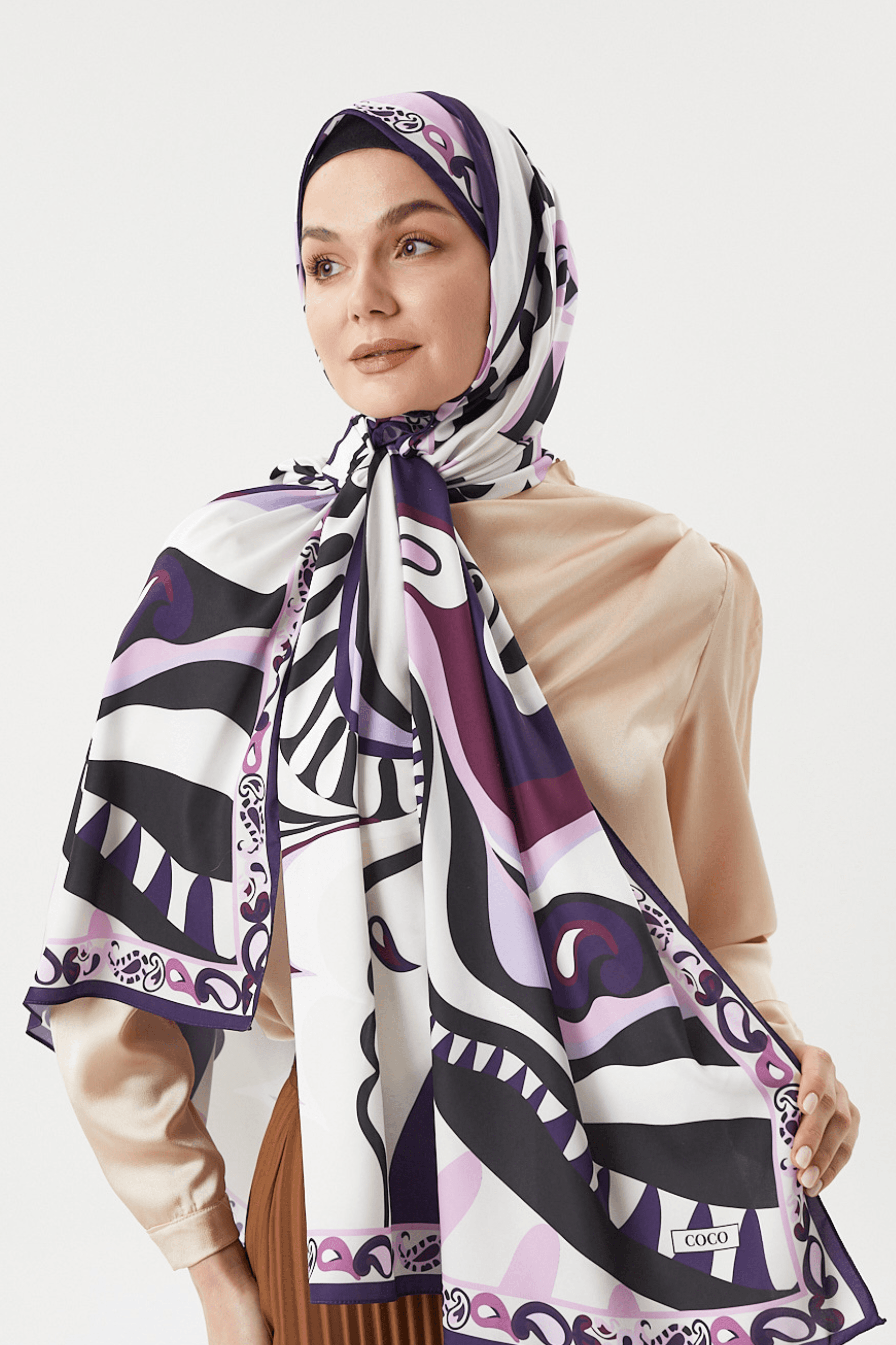 Pastel Mor Dila Desen İpeksi Şal	