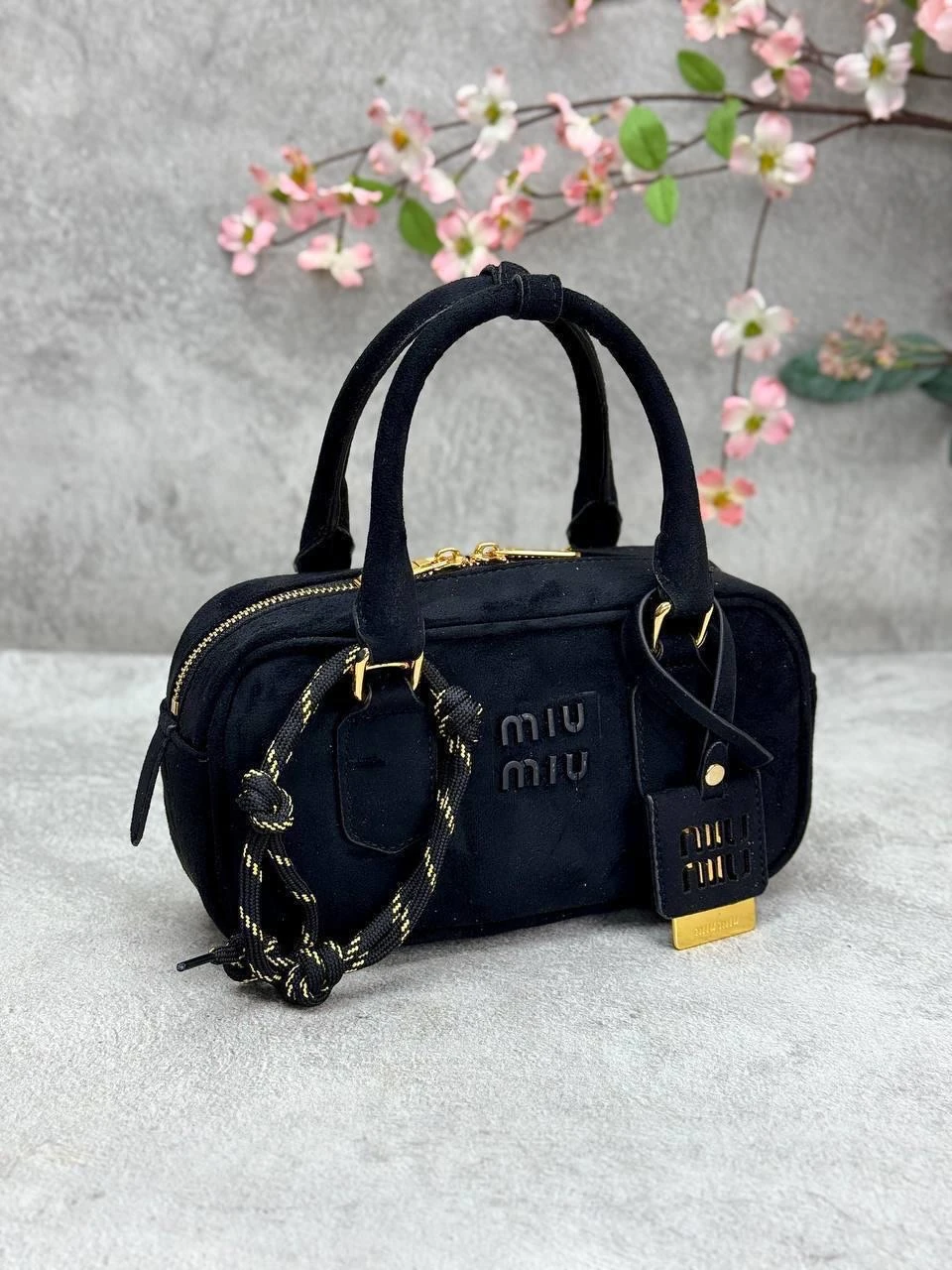 Miu Miu Arcadie Regular-Bag Suet Black 22 x 11 cm