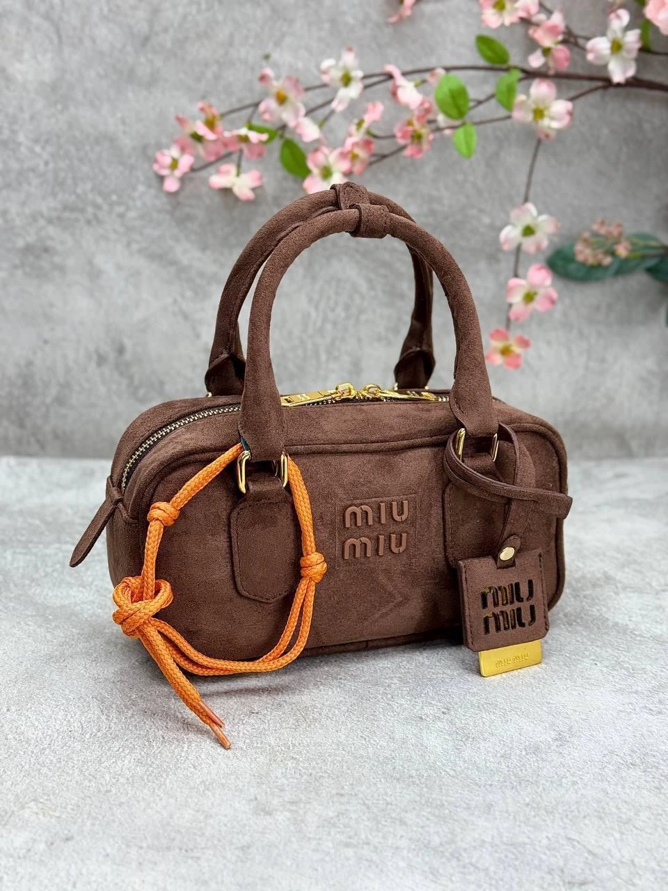 Miu Miu Arcadie Regular-Bag Suet Brown 22 x 11 cm