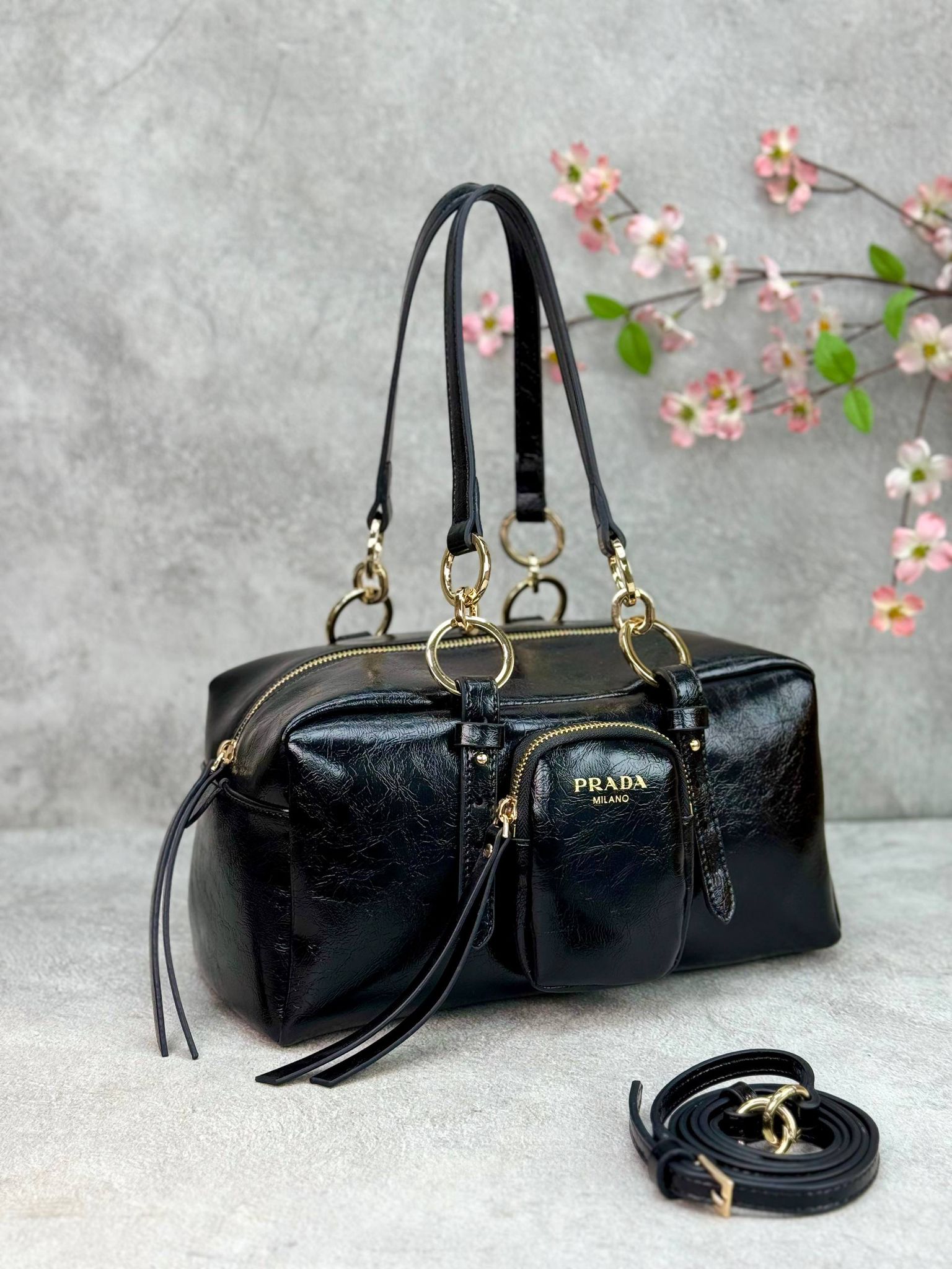 Prada Dangle Medium Shoulder Bag 30x15cm - Siyah