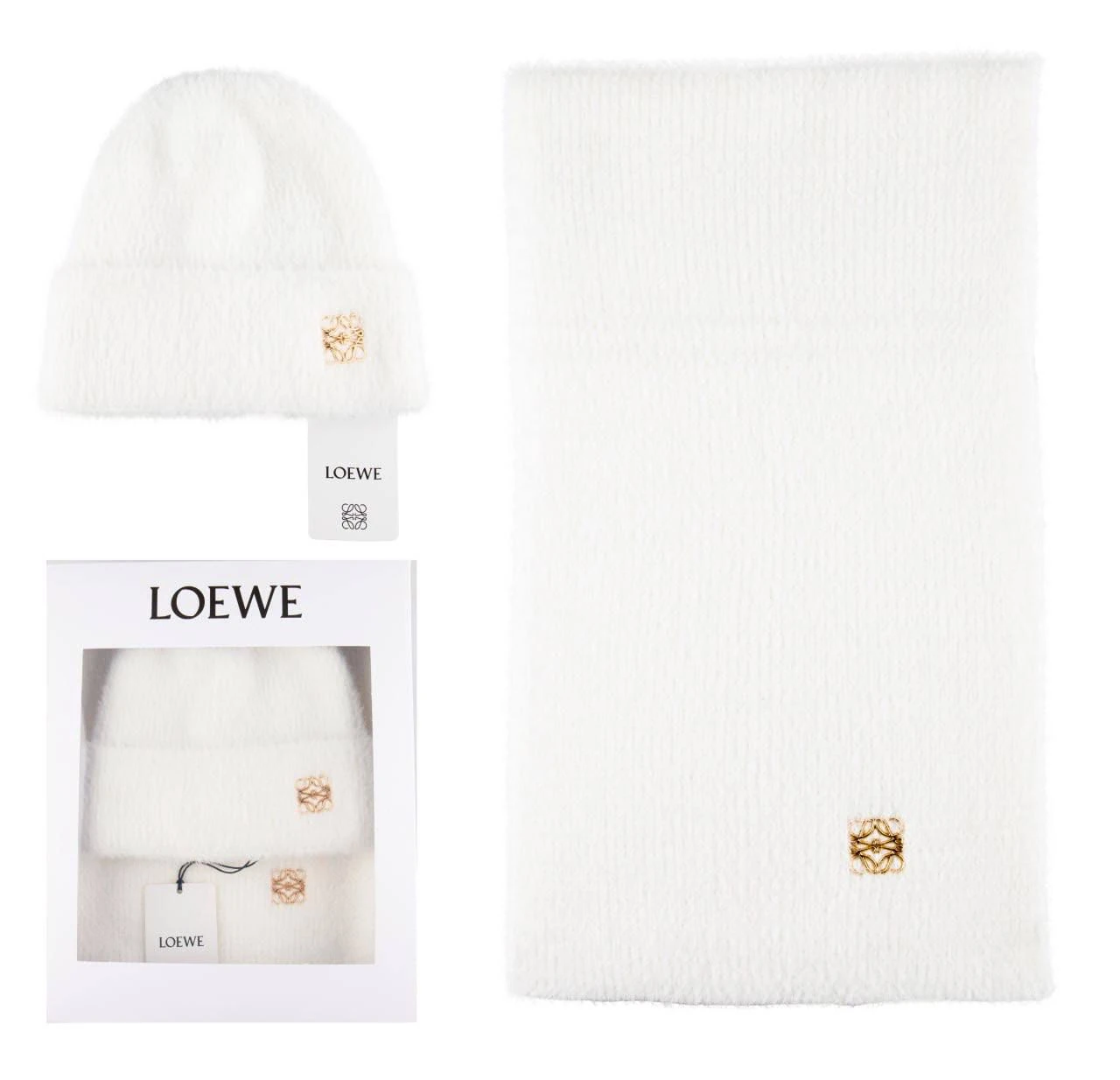 Loewe Bere Ve Atkı Takımı - Beyaz