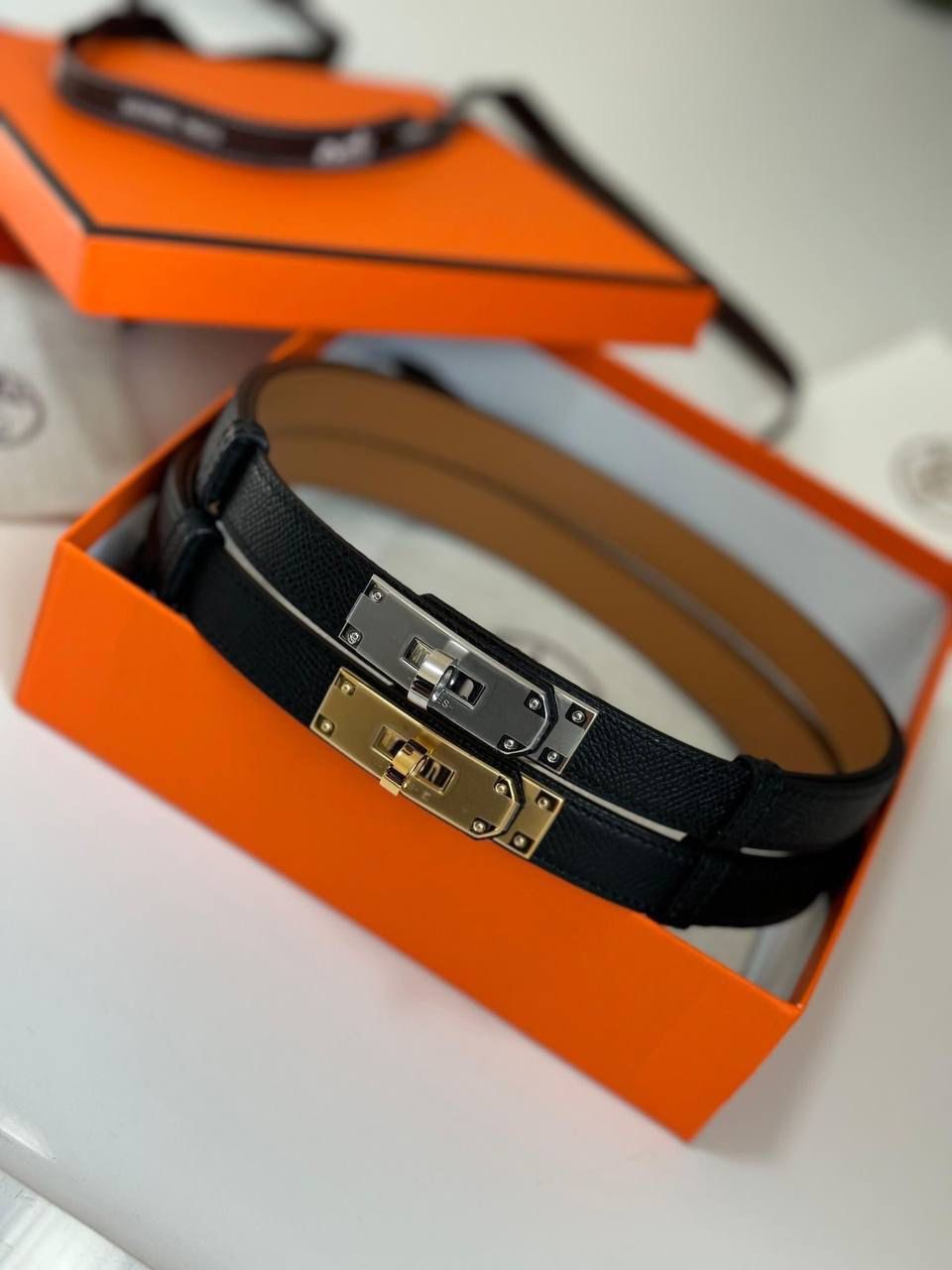 Hermes Kelly Leather Belt Black