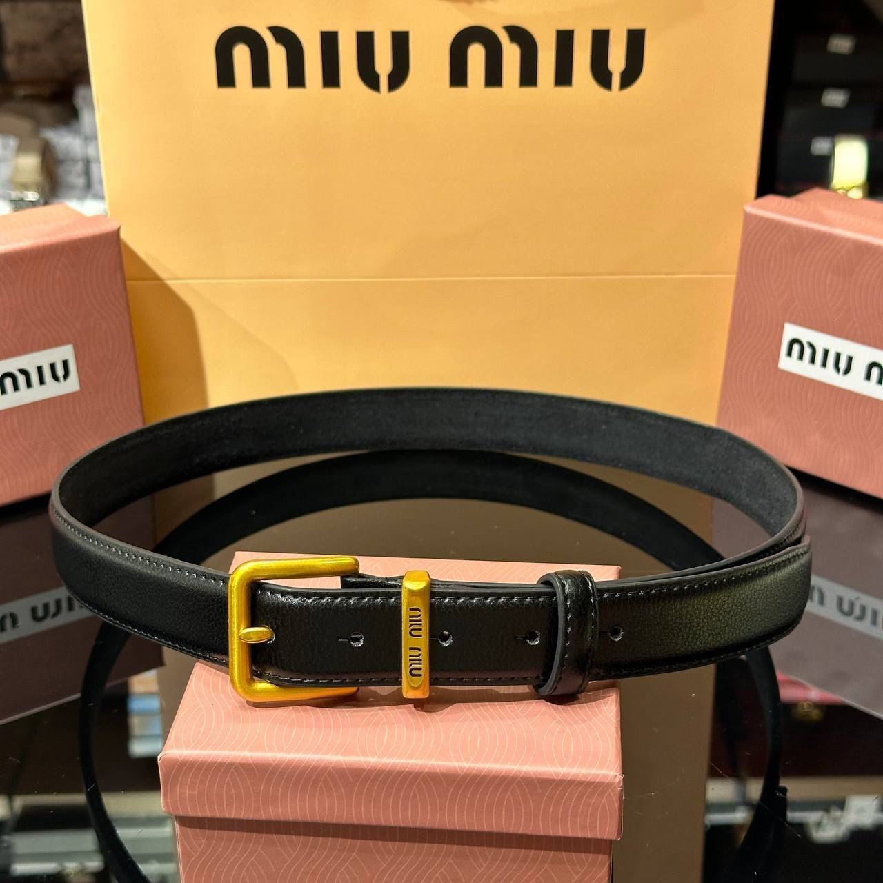 Miu Leather Belt - Siyah-Gold