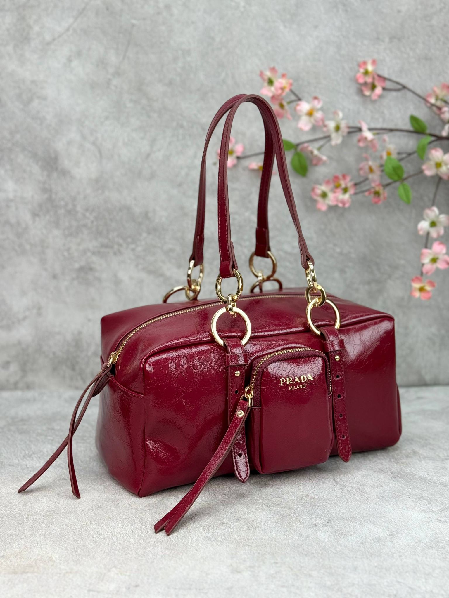 Prada Dangle Medium Shoulder Bag 30x15cm - Bordo