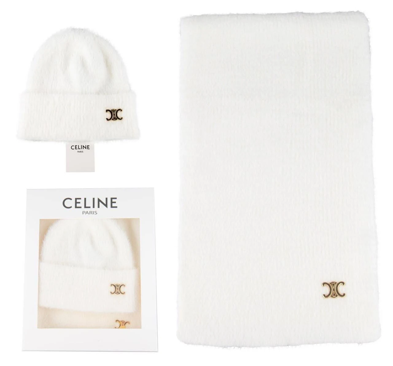 Celine Scarf / Beret ( Bere ve Atkı Takımı ) - Beyaz
