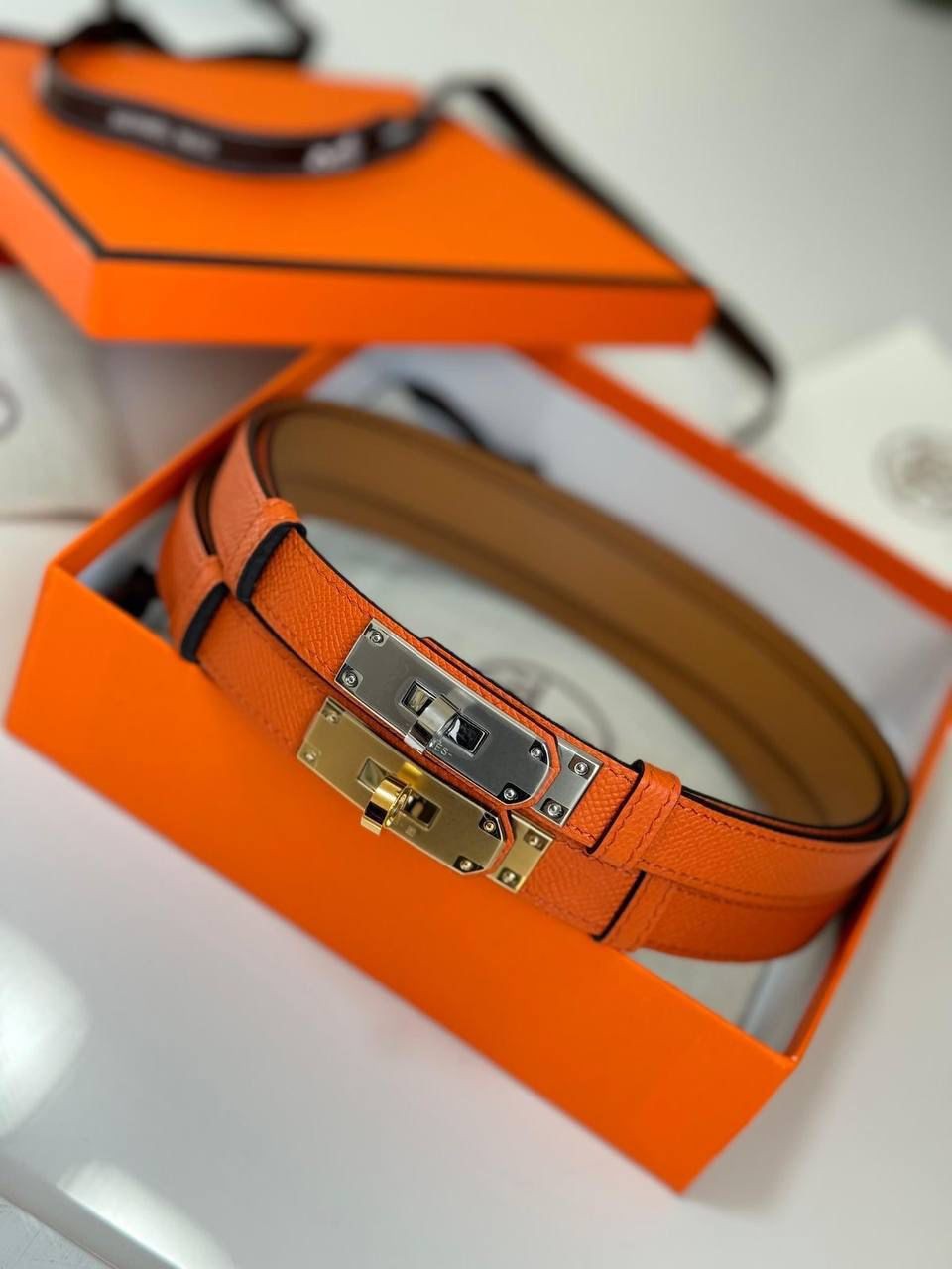 Hermes Kelly Leather Belt - Oranj-Gold