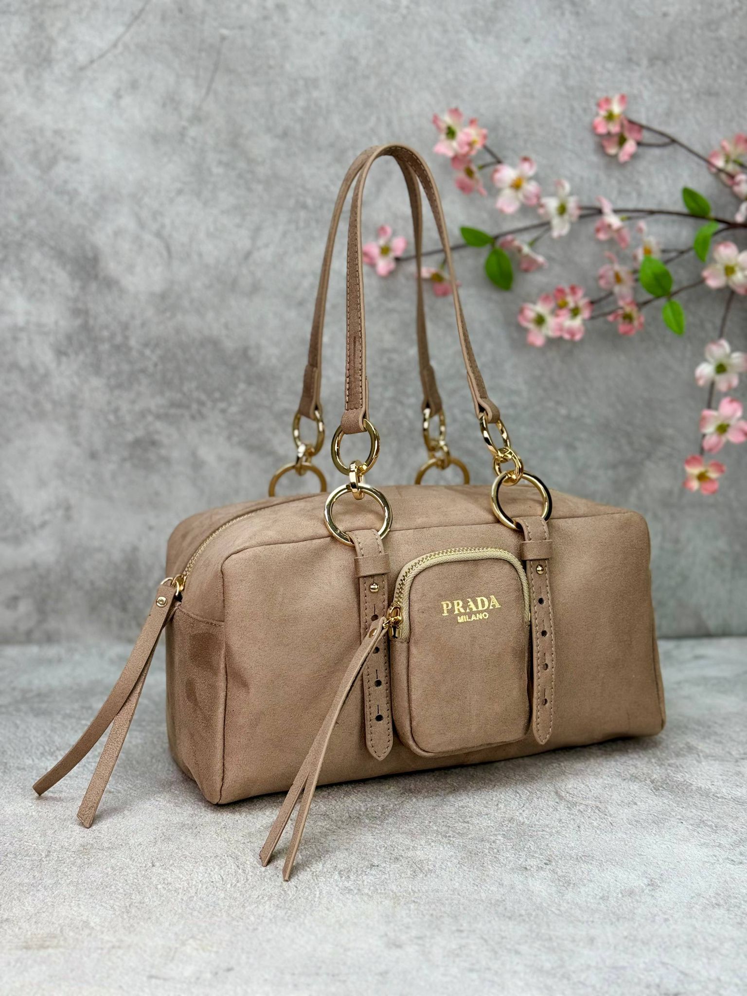 Prada Dangle Medium Shoulder Suet Bag 30x15cm  - Vizon