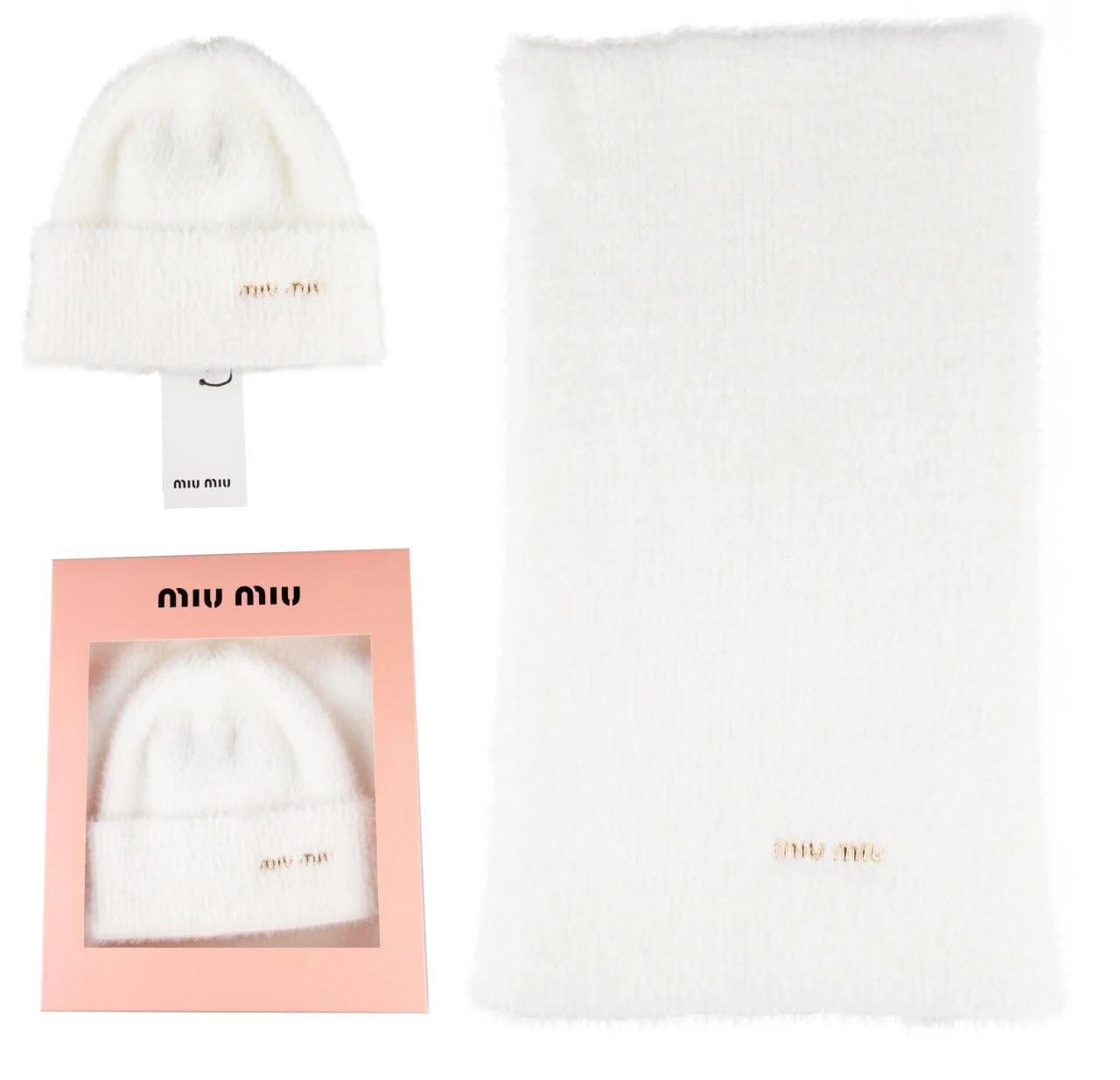 Miu Miu Bere Ve Atkı Takımı - Beyaz