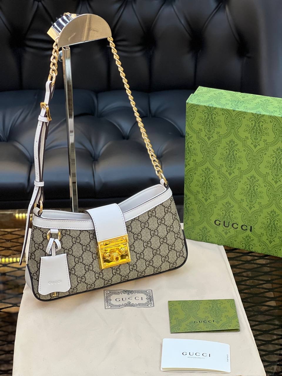 Gucci GG Emblem Shoulder Bag White ( Premium )