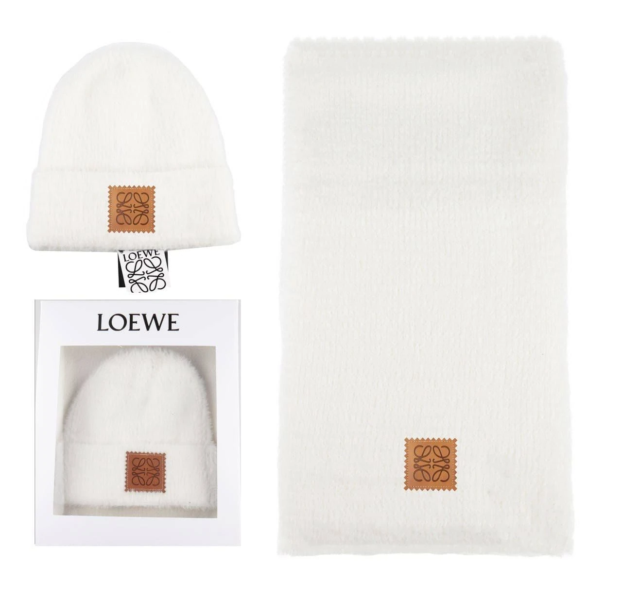 Loewe Bere Ve Atkı Takımı - Beyaz