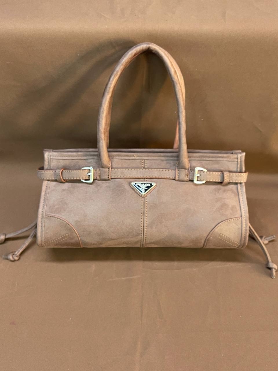 Prada Medium Handbag Suet Beige 31x19cm
