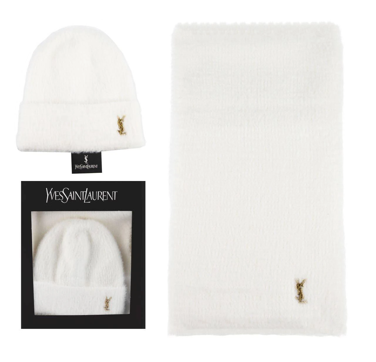 YSL Bere Ve Atkı Takımı - Beyaz