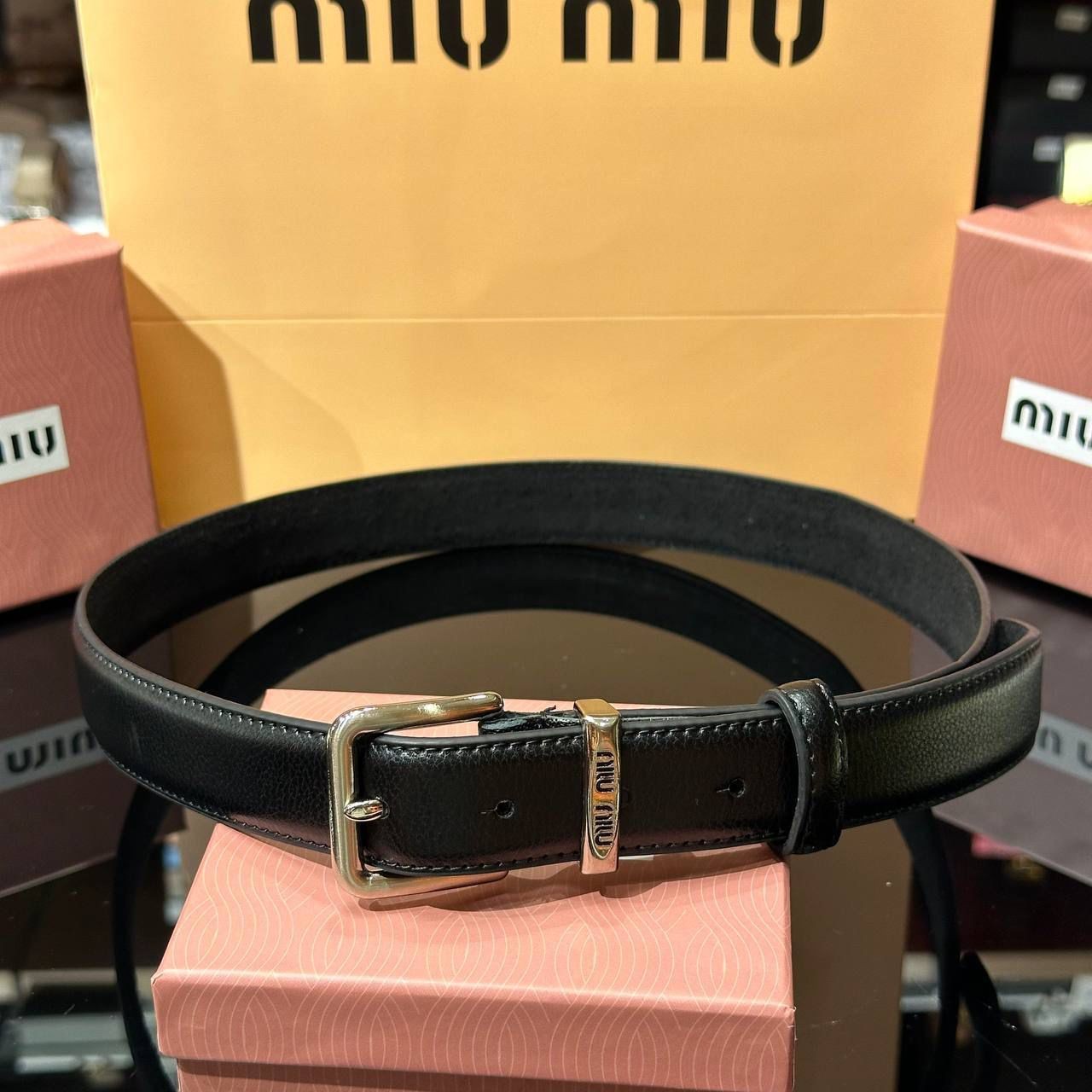 Miu Leather Belt - Siyah-Silver