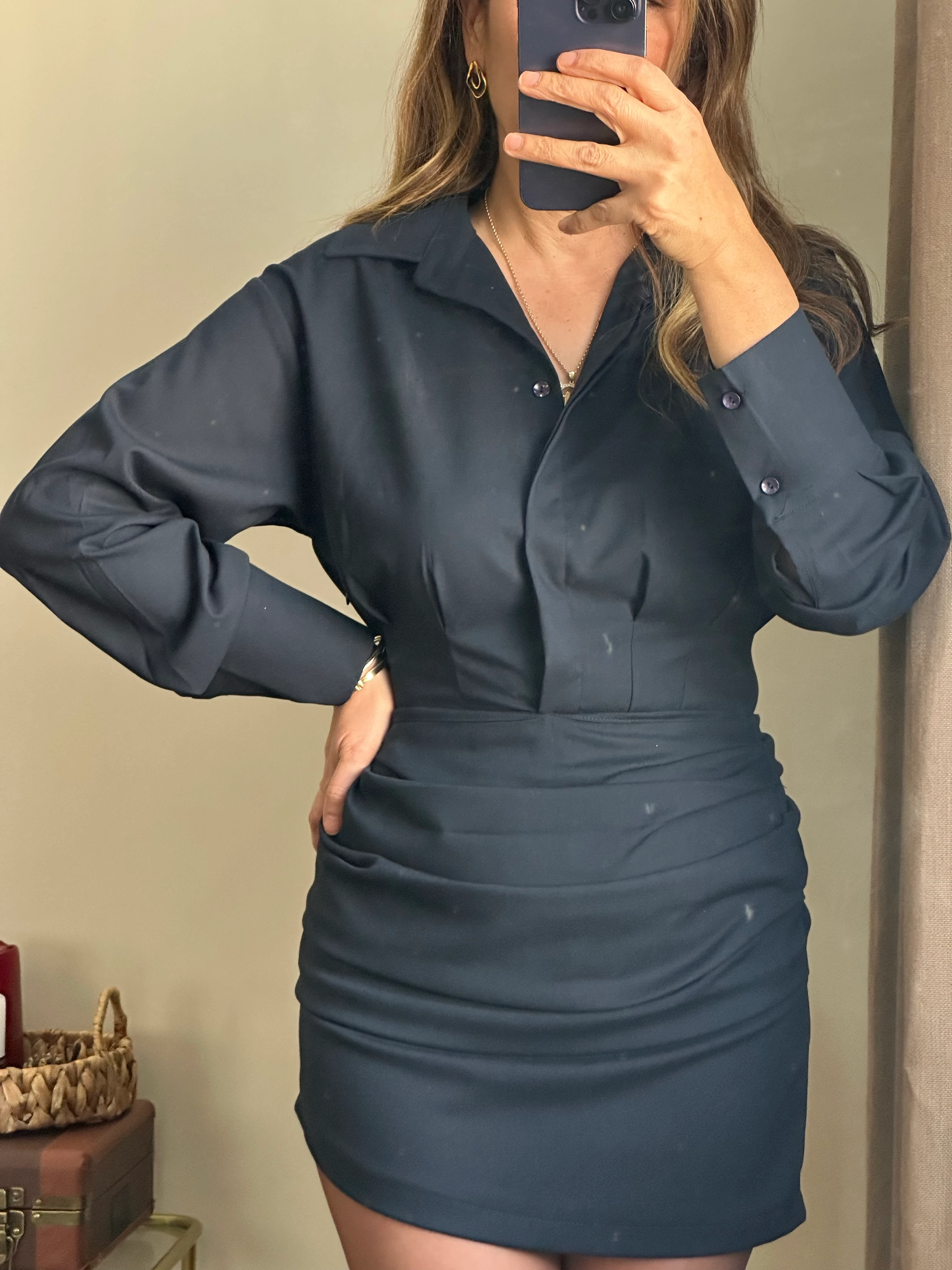 Drapeli Gömlek Elbise 