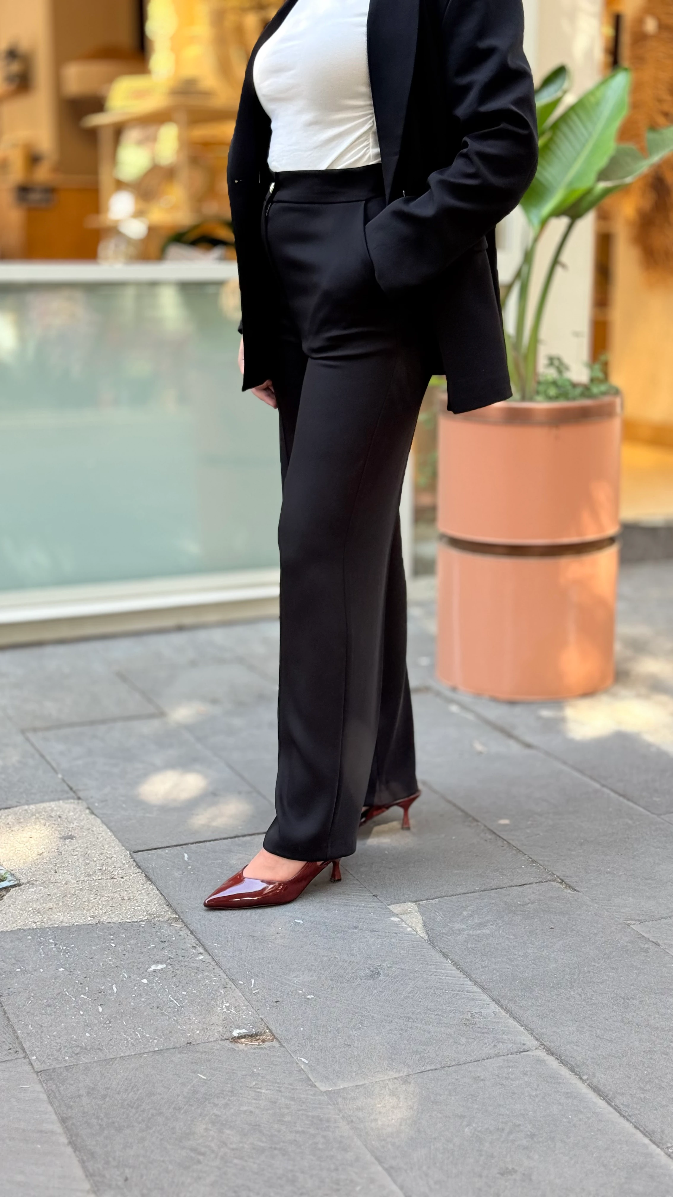 Düğme Detaylı Siyah Palazzo Pantolon 