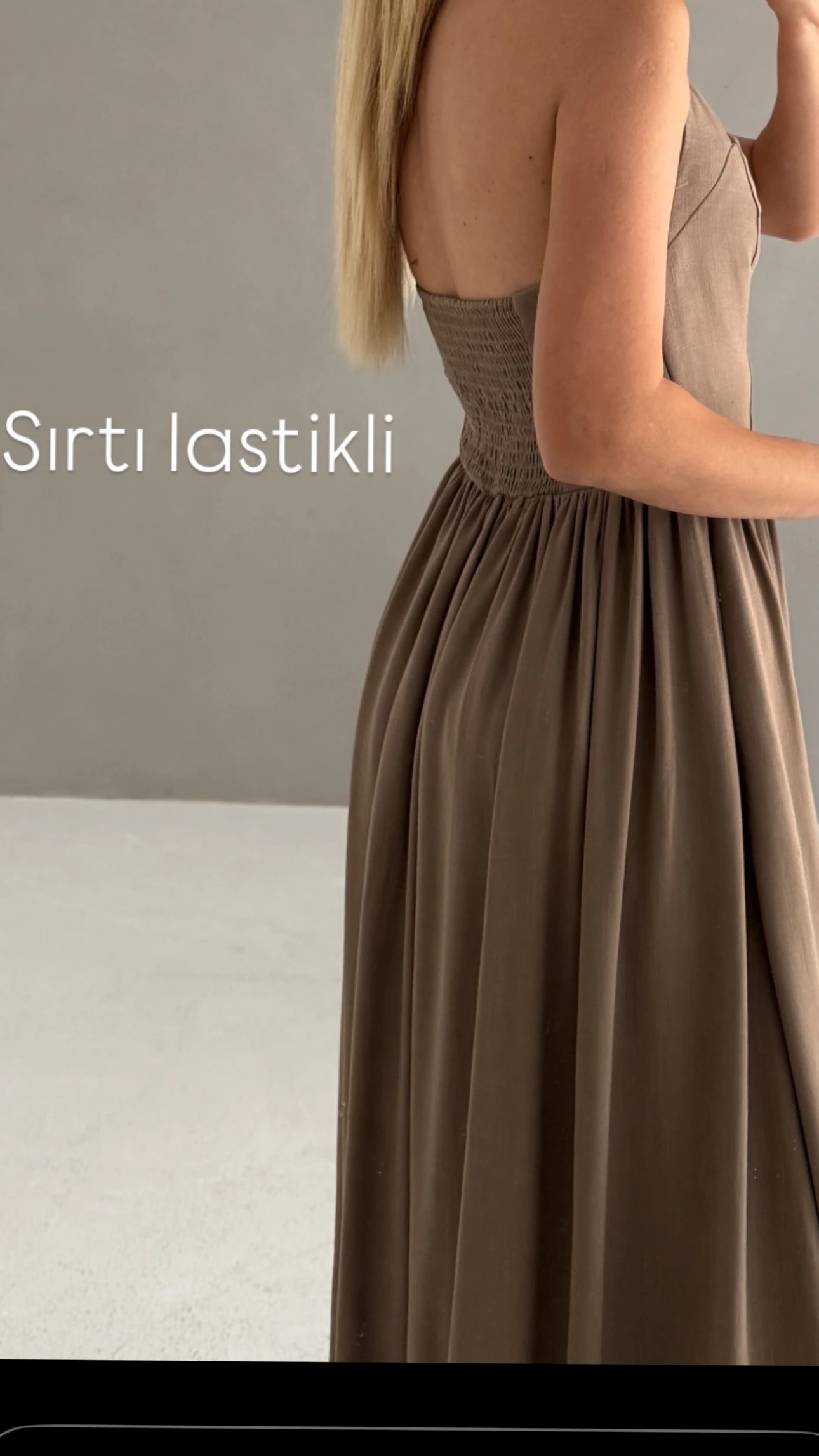 Boyundan Kalın Askılı Sırt Detaylı Keten Elbise 