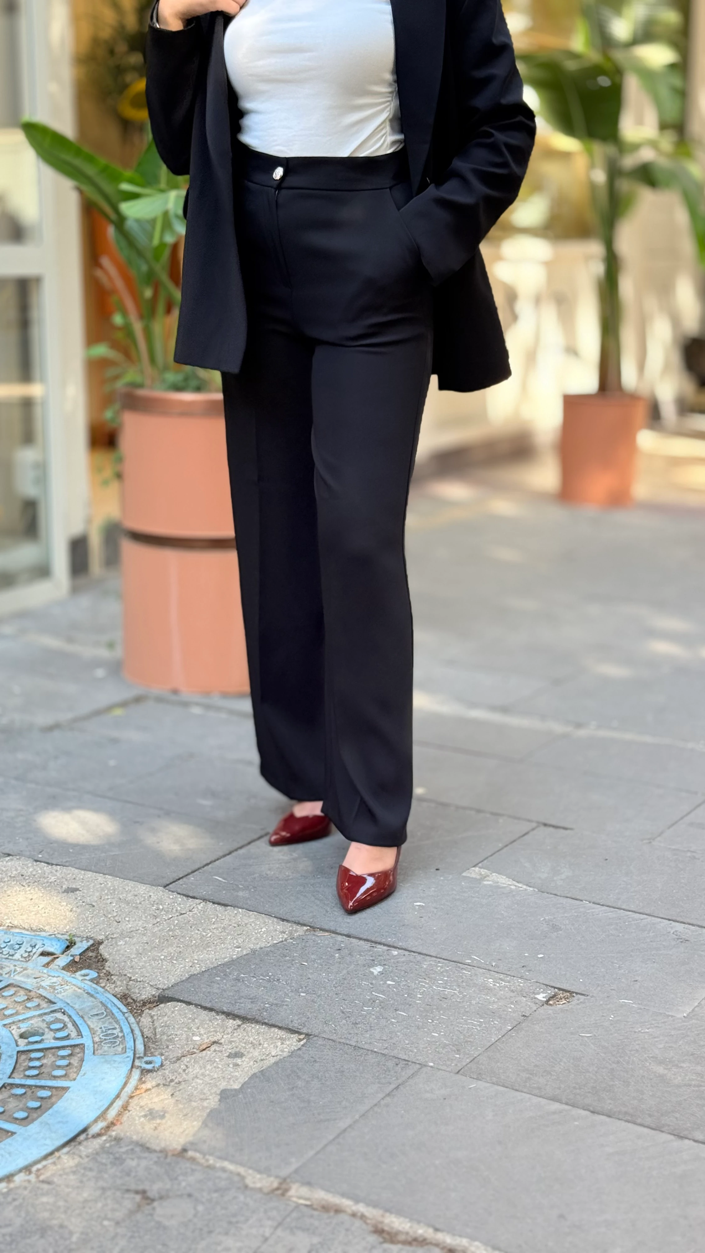 Düğme Detaylı Siyah Palazzo Pantolon 