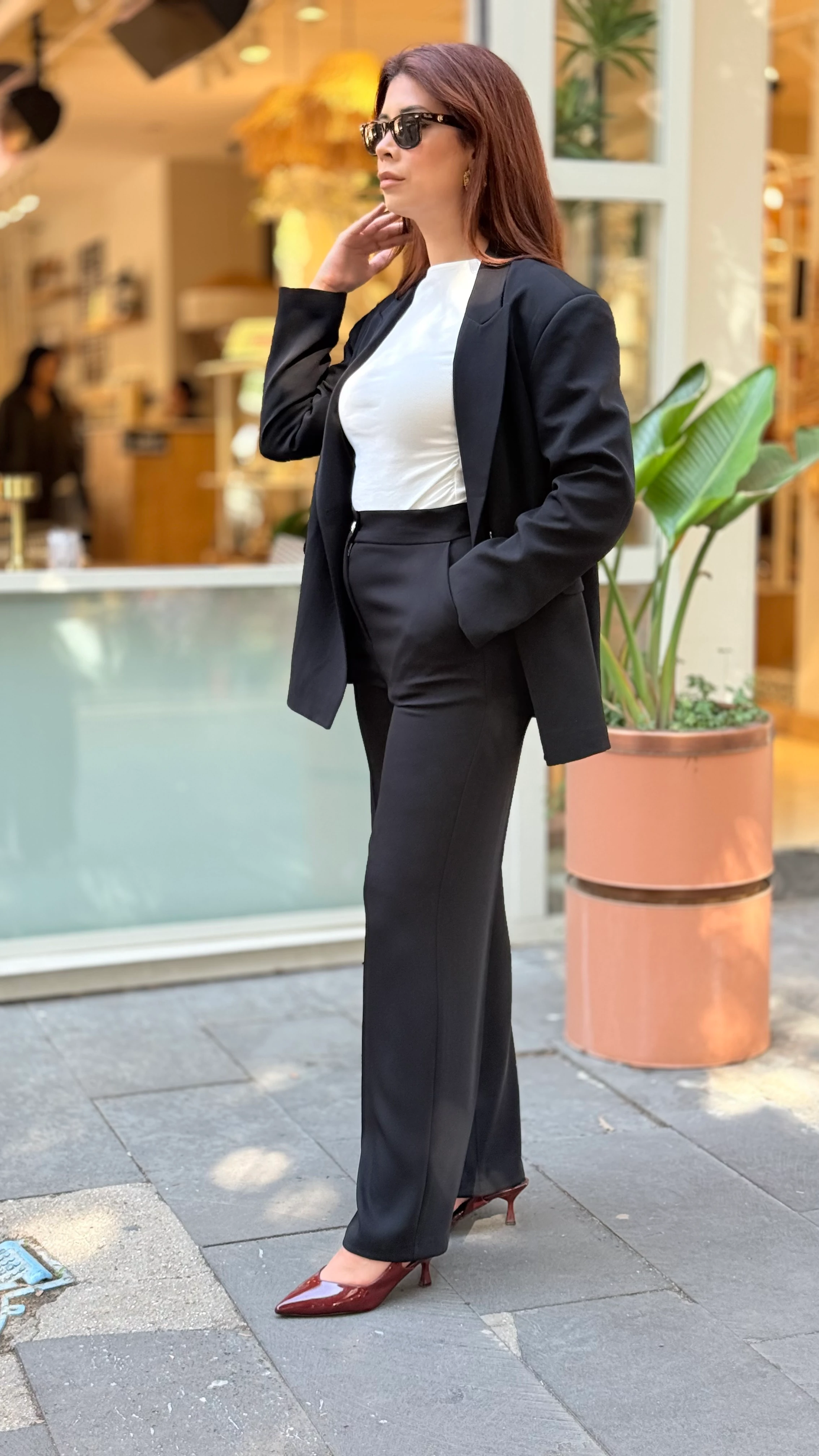 Düğme Detaylı Siyah Palazzo Pantolon 