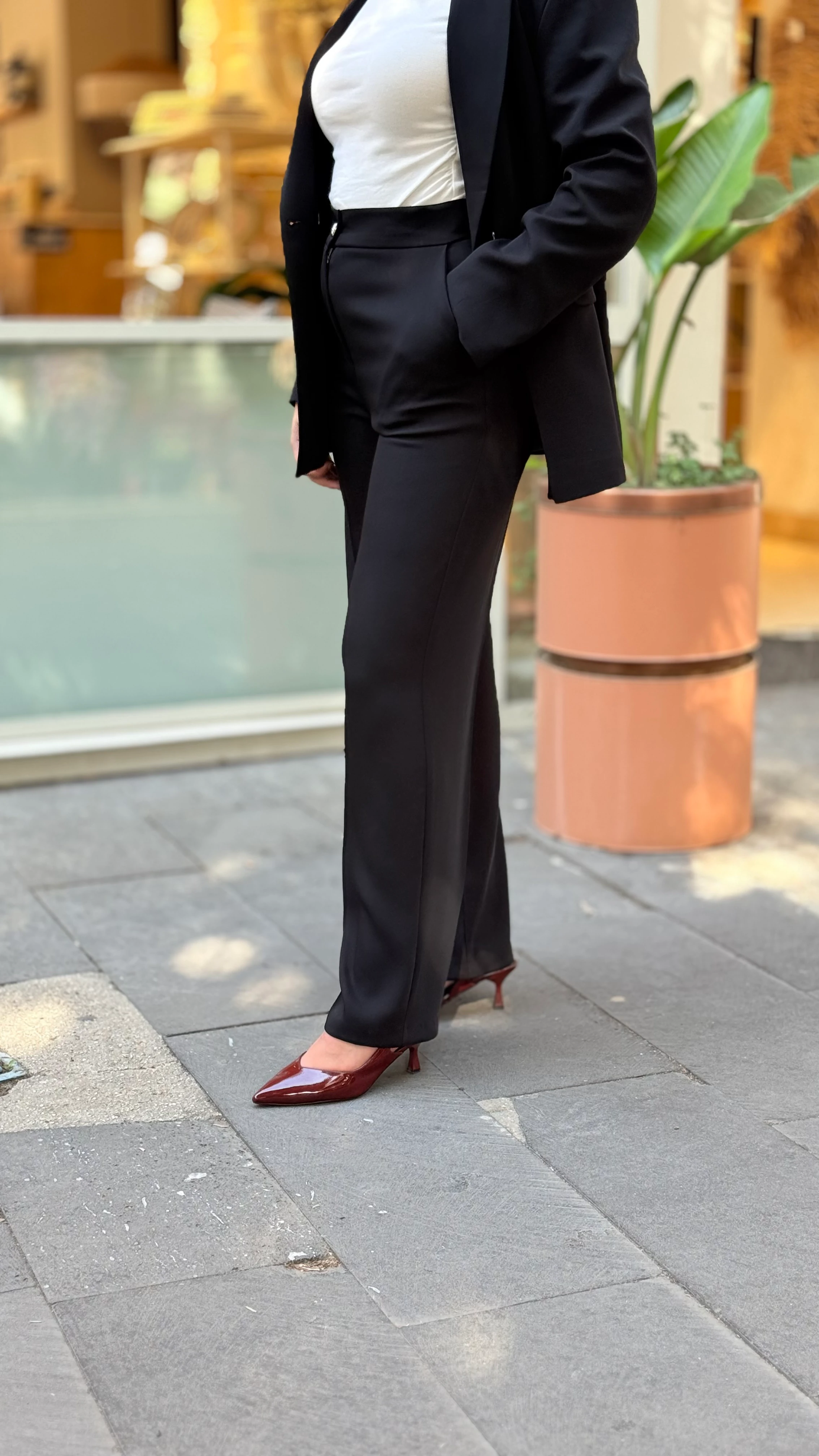 Düğme Detaylı Siyah Palazzo Pantolon 