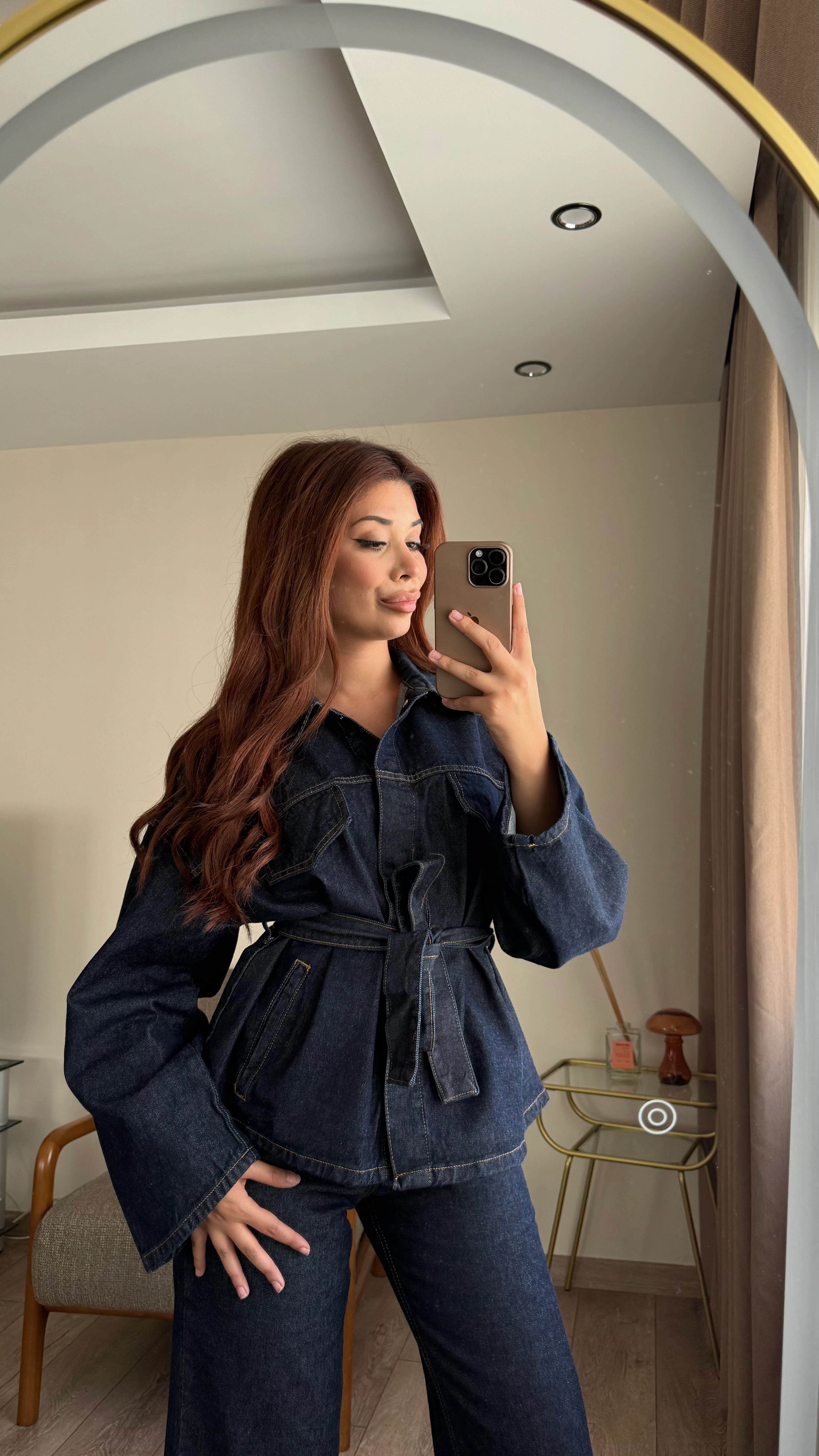 Bağlama Detaylı Denim Takım