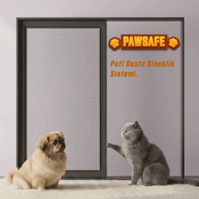 Kedi Dostu Tek Raylı Sürme Sineklik Sistemi – Kapı Kullanımı için - Antrasit Sineklik