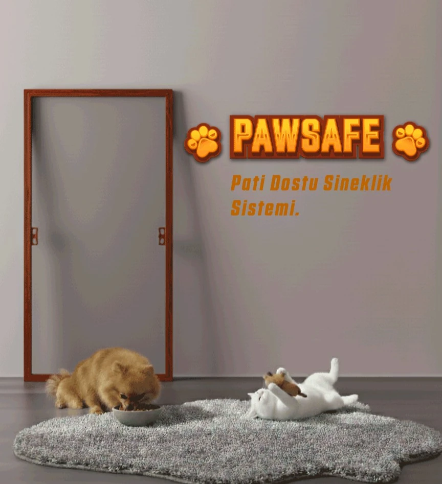 PawSafe Sabit Tak-Çıkar Pencere Sineklik - Maun Sineklik
