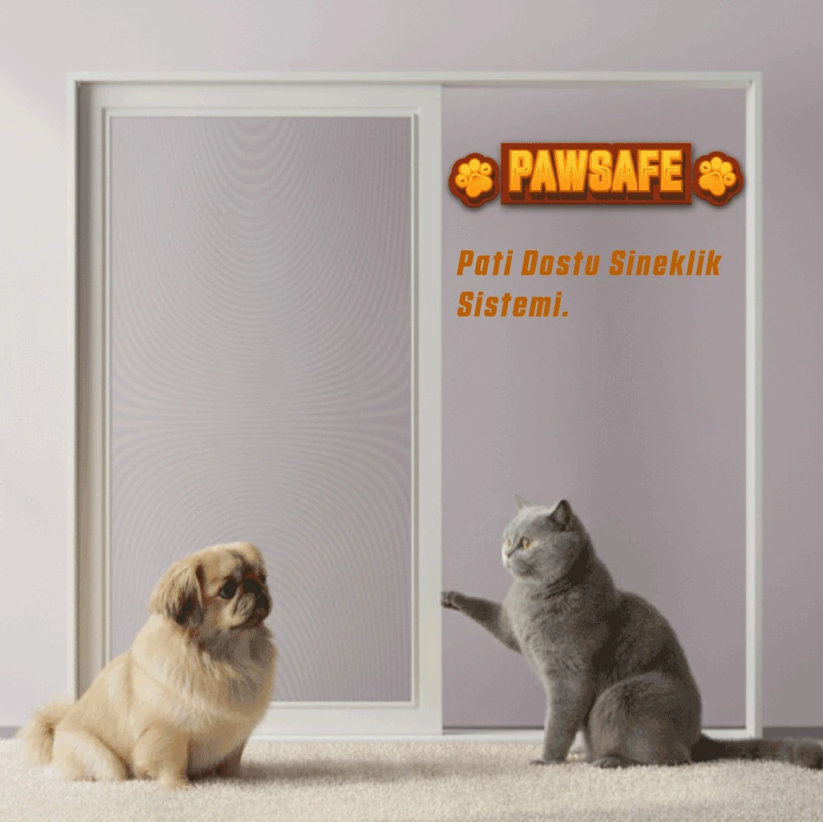 Kedi Dostu Tek Raylı Sürme Sineklik Sistemi – Kapı Kullanımı için - Beyaz Sineklik