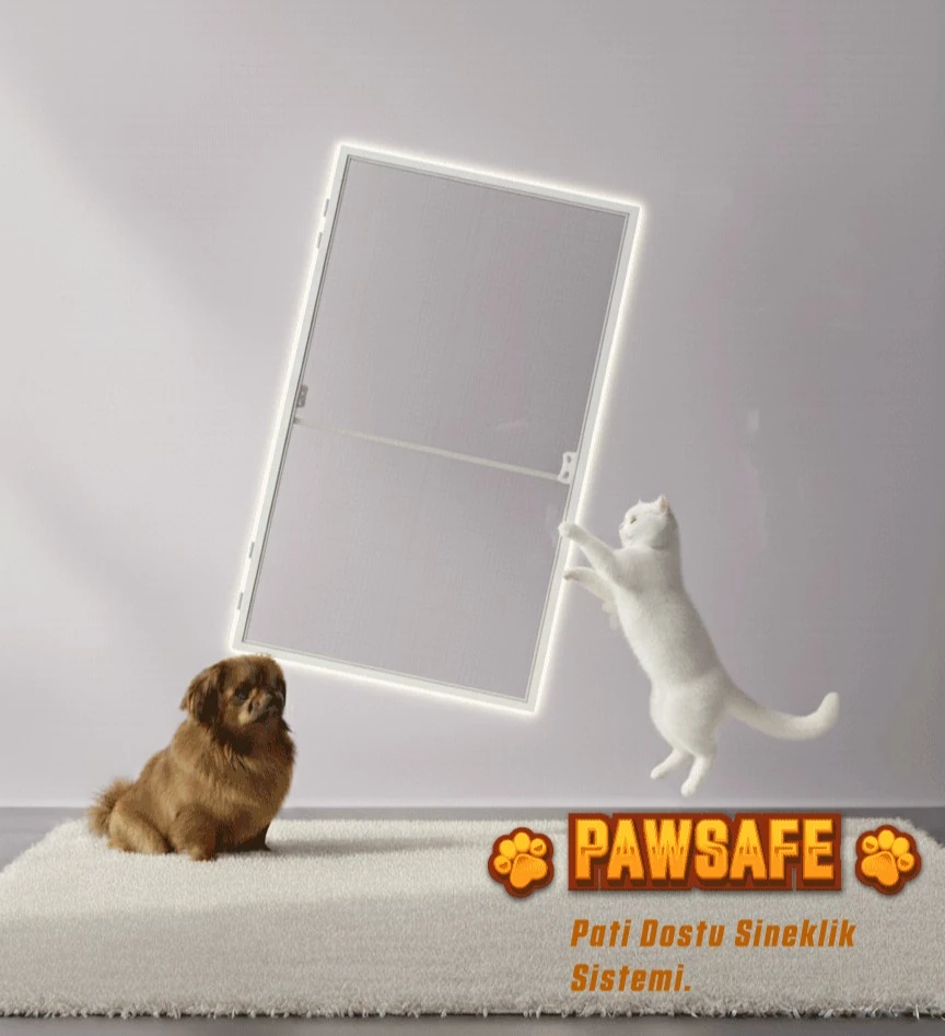 PawSafe Menteşeli Kapı Sineklik Sistemi – Kedi Dostu | Palace Aluminium - Beyaz Sineklik