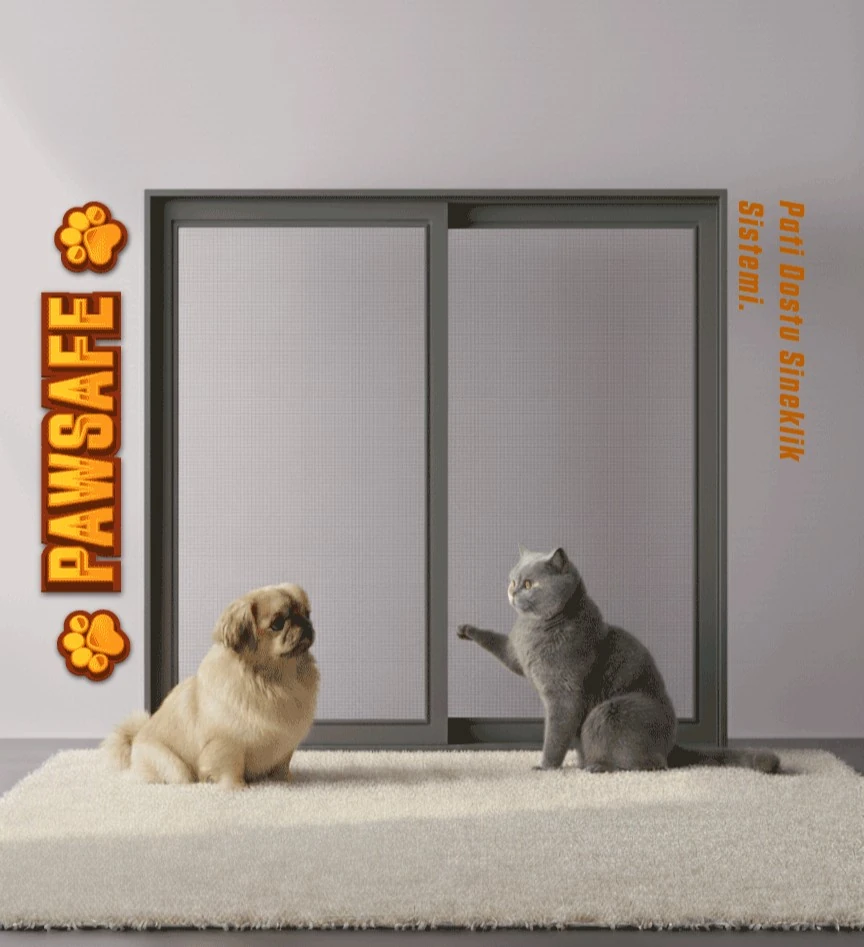 Çift Raylı Sürme Sineklik Sistemi – CAM BALKON İçin | Kedi Dostu Ultra Dayanıklı Tül - Antrasit Sineklik