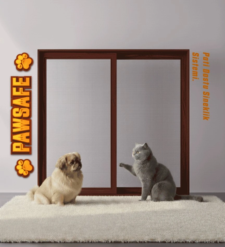 Çift Raylı Sürme Sineklik Sistemi – CAM BALKON İçin | Kedi Dostu Ultra Dayanıklı Tül - Maun Sineklik