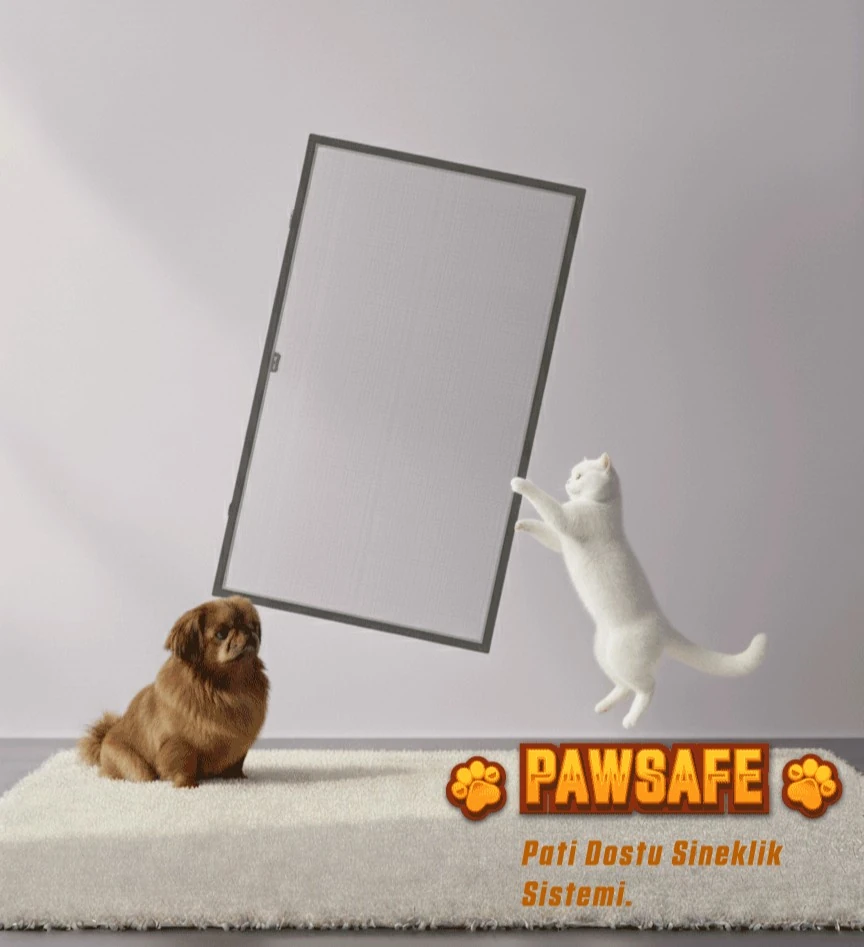 PawSafe Menteşeli Pencere Sineklik Sistemi – Kedi Dostu Tasarım | Palace Aluminium - Antrasit Sineklik