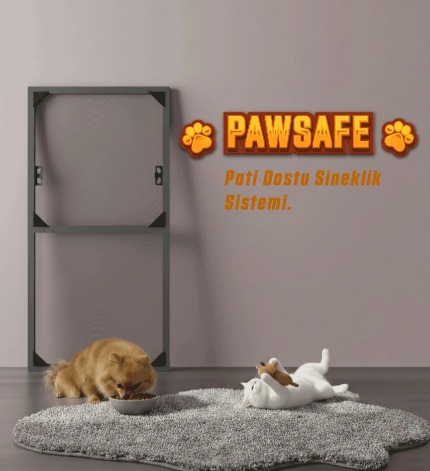 PawSafe Sabit Tak-Çıkar Kapı Sineklik - Antrasit Sineklik